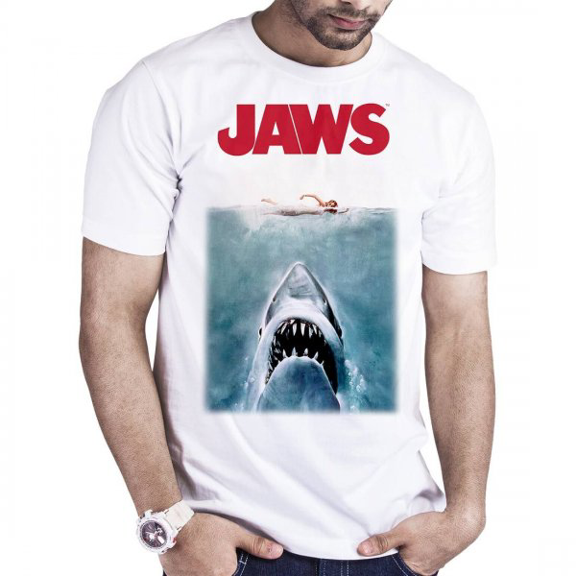Jaws - Original Poster White T-Shirt XL - flash vidéo
