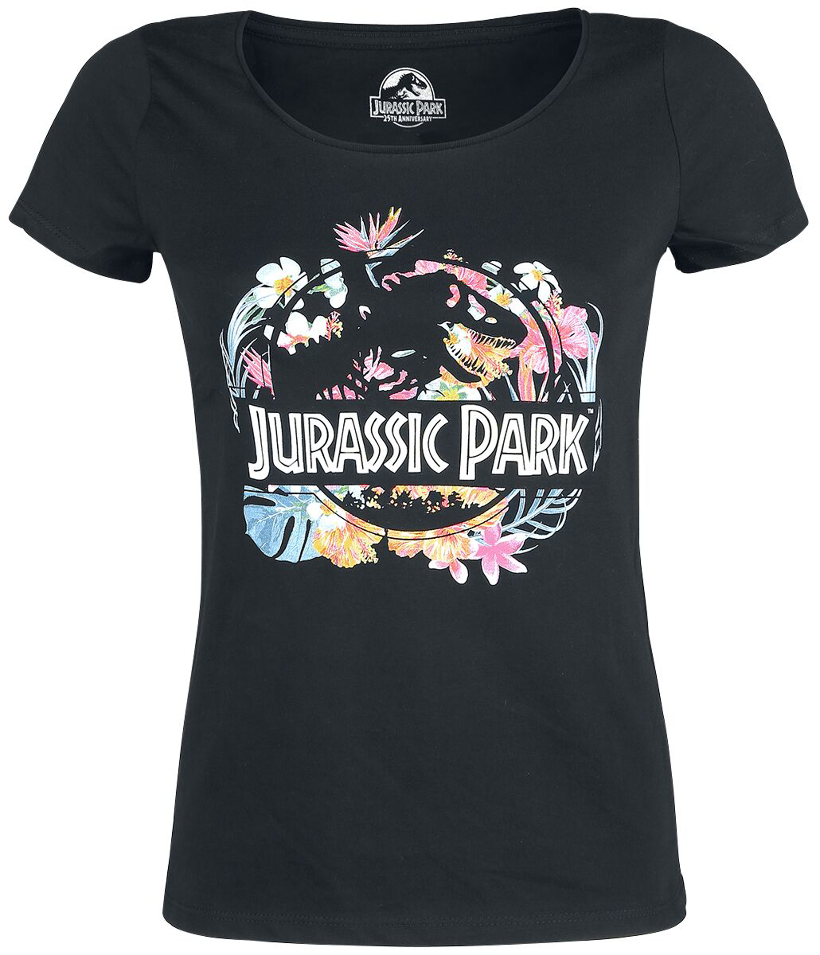 Jurassic Park - Logo Flower Black Woman T-Shirt XL