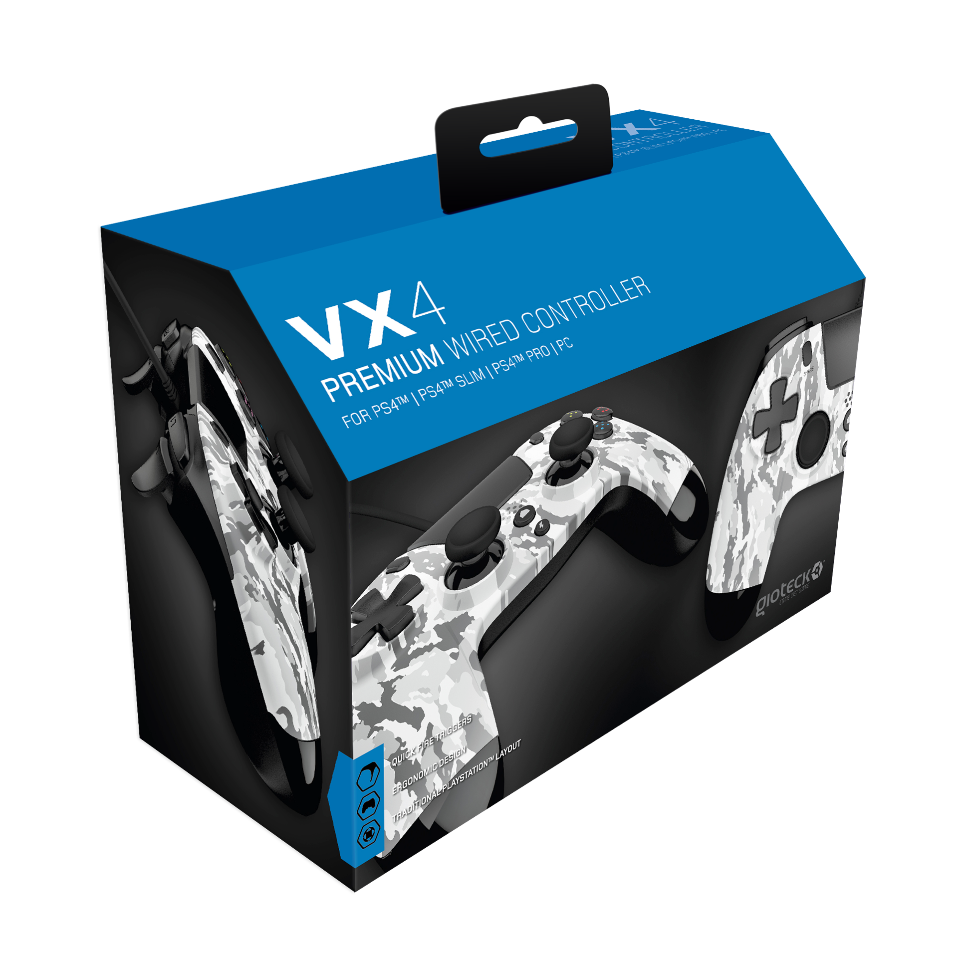 Gioteck - Manette filaire premium VX4 Camouflage Arctique pour PS4 et PC