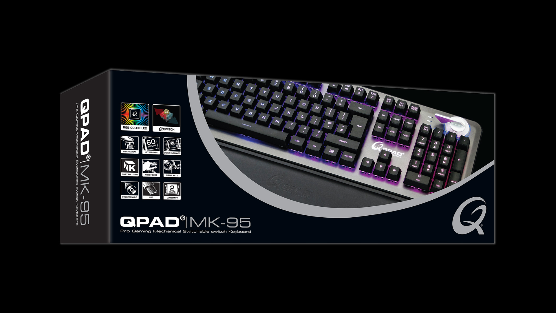 QPAD - MK95 Pro Gaming Mechanical Switchable switch Keyboard, with RGB backlit and Palmrest, Painting keycap, US International layout - flash vidéo