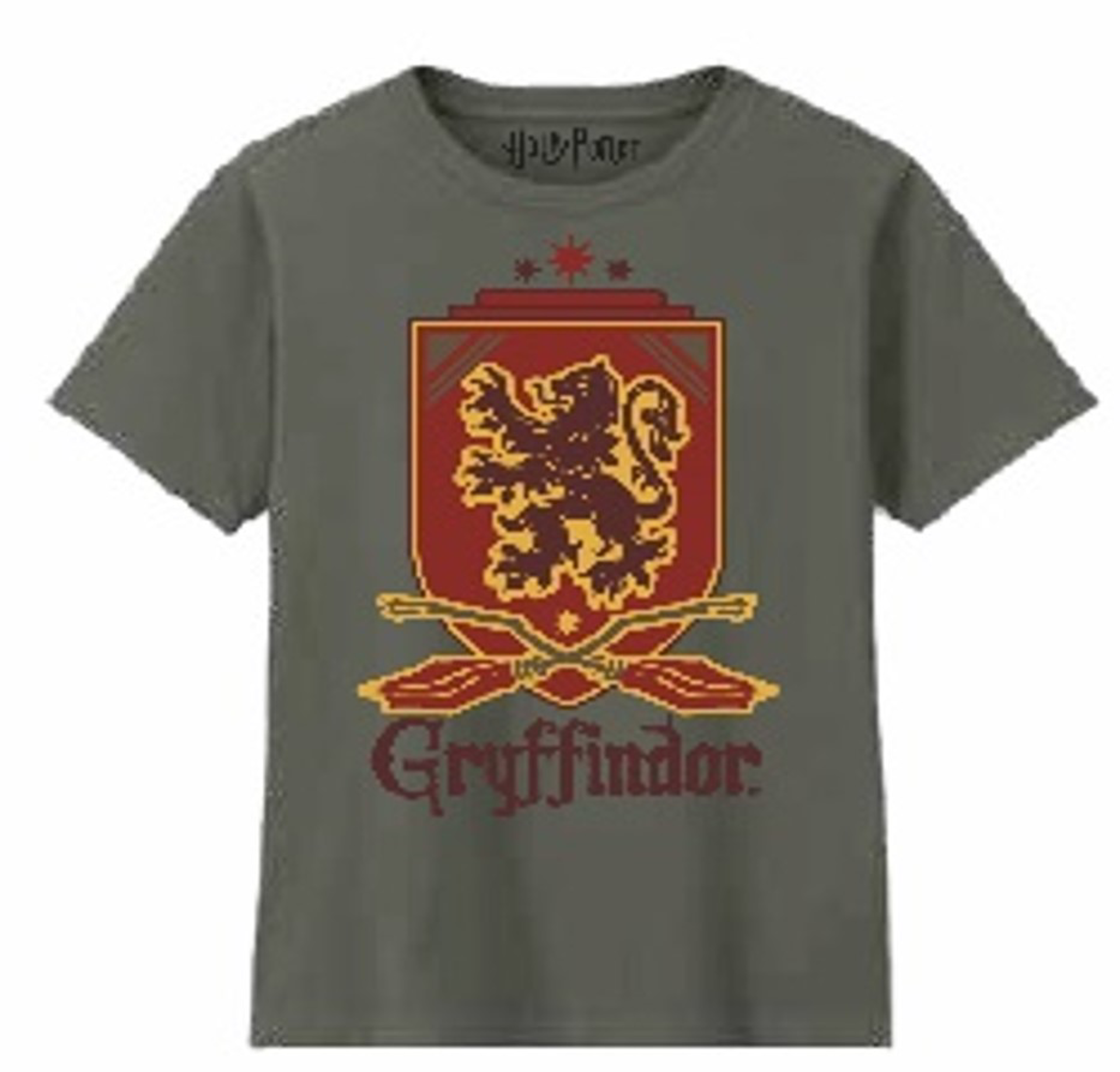 Harry Potter - T-Shirt Kaki Blason de Gryffondor - Garçon 8 Ans