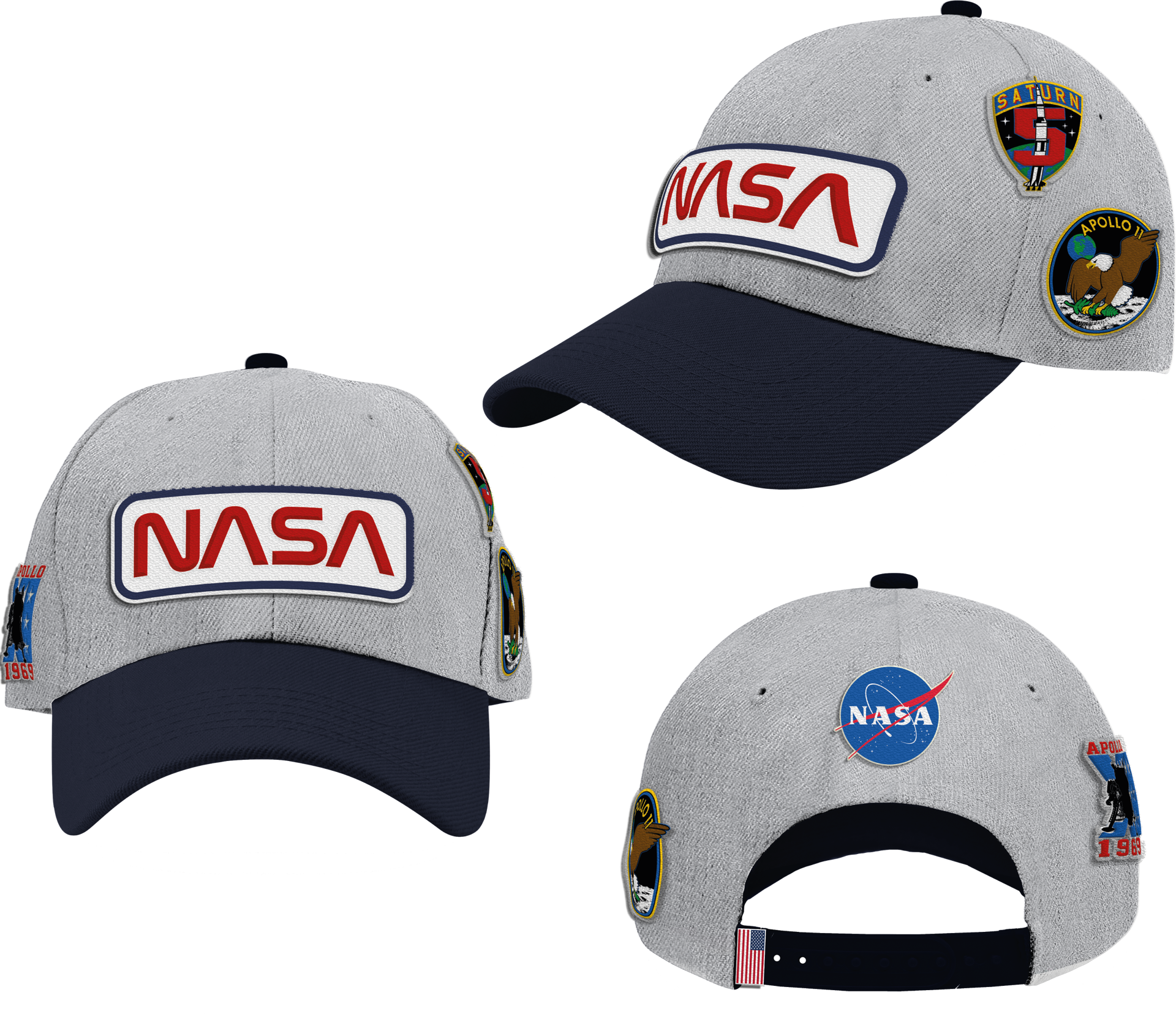 NASA - Casquette de Baseball Logo et Patch Grise et Bleu Marine - flash vidéo