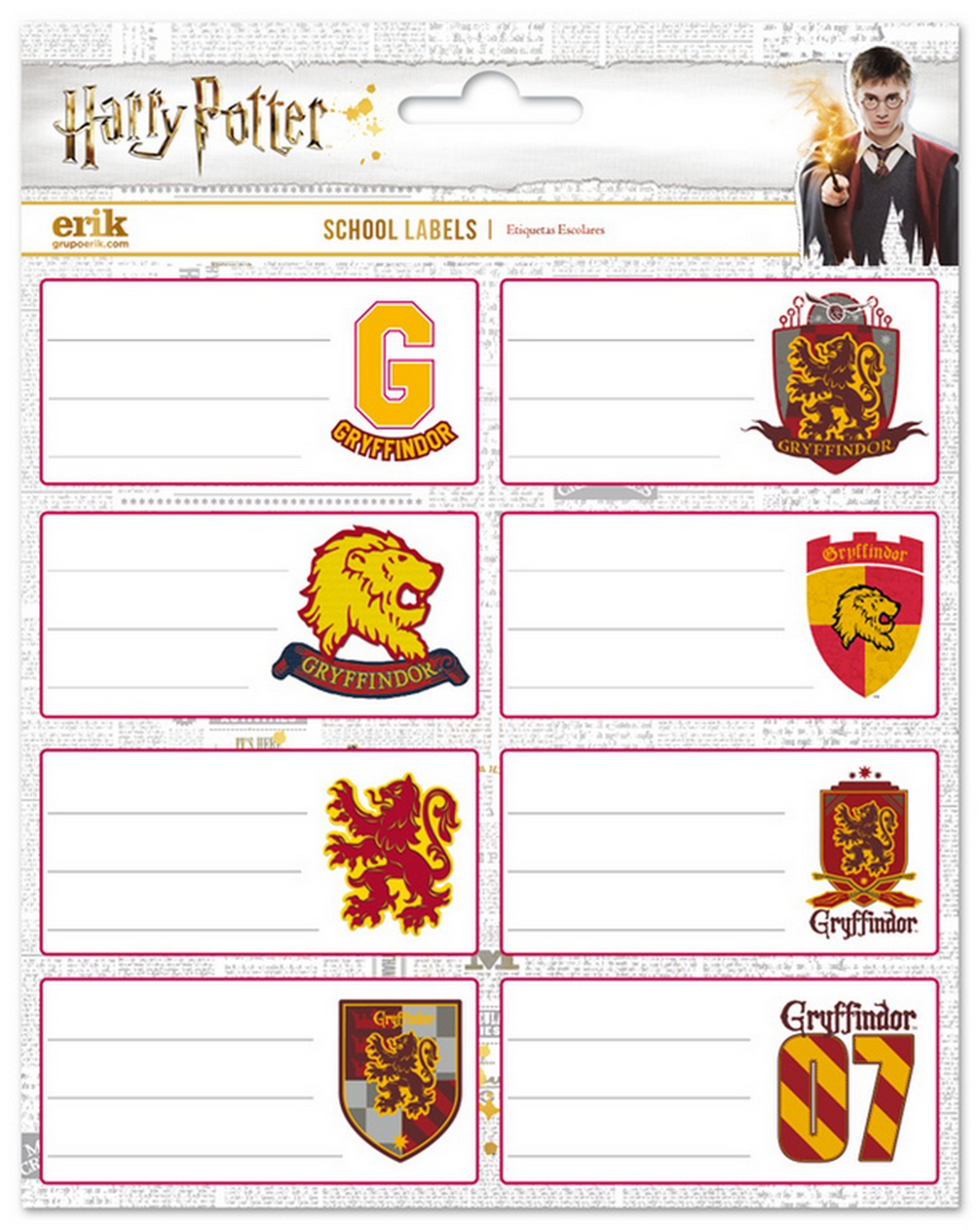 Harry Potter - Étiquettes scolaires autocollantes Gryffondor