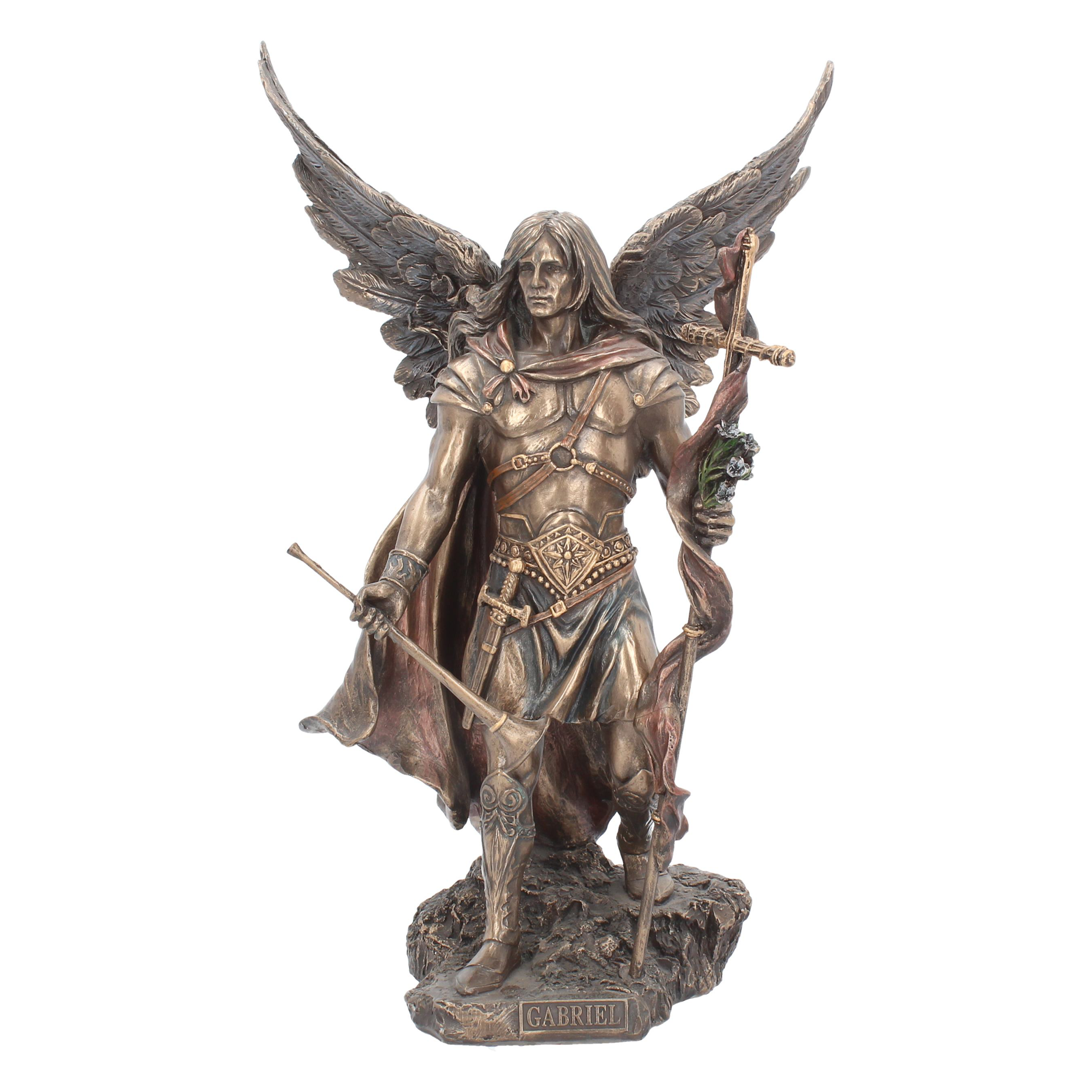 Gabriel With Staff  - Figurine religieuse d'archange de couleur bronze 33.5cm