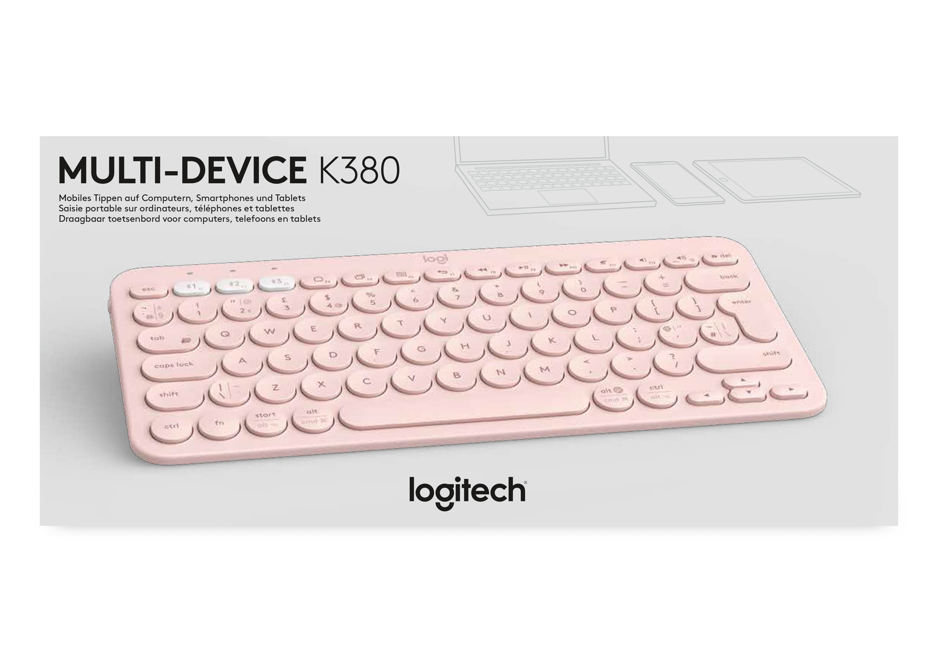 Logitech Clavier Bluetooth multi-appareils K380 Rose Azerty FR