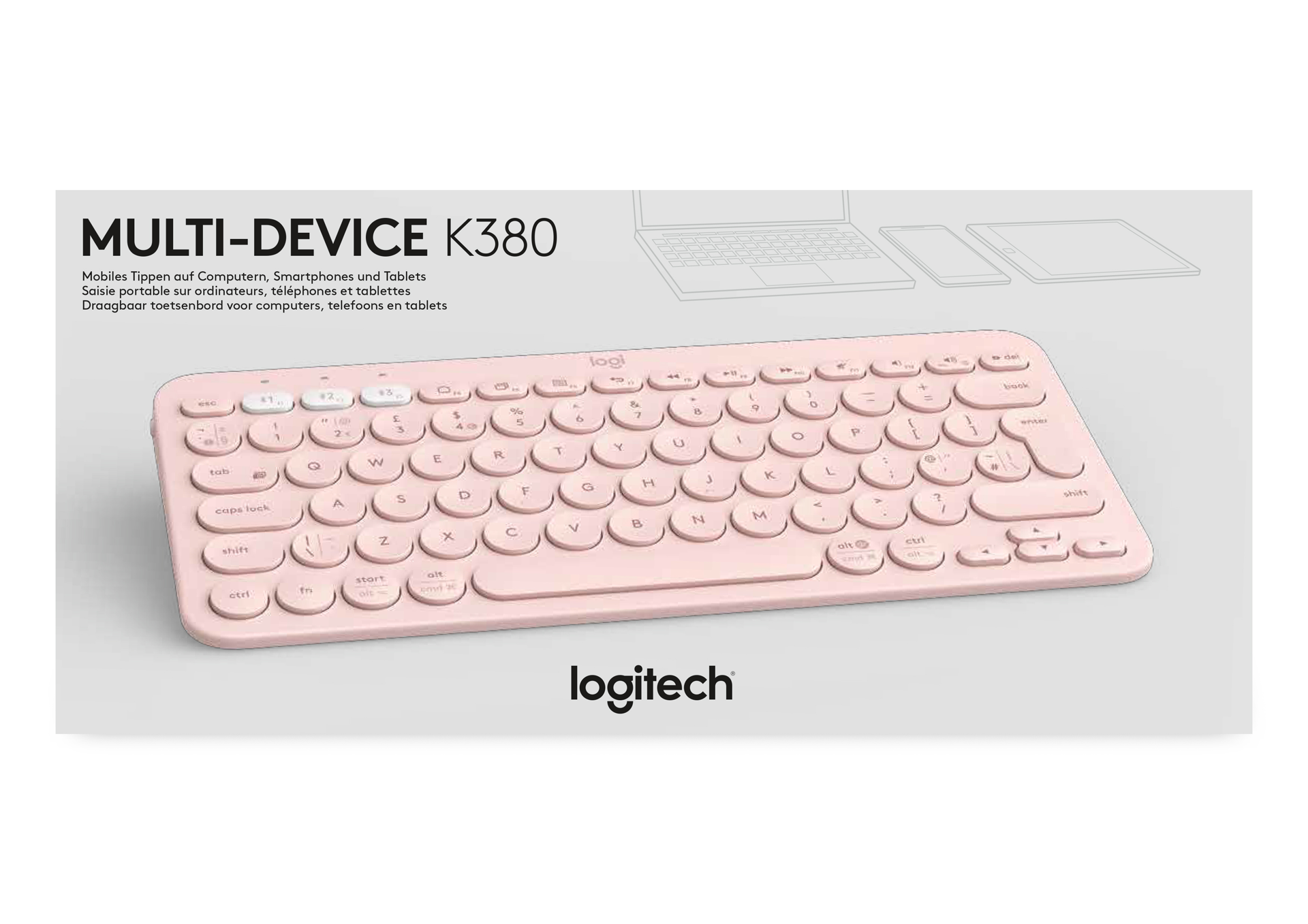 Logitech Clavier Bluetooth multi-appareils K380 Rose Azerty FR - flash vidéo