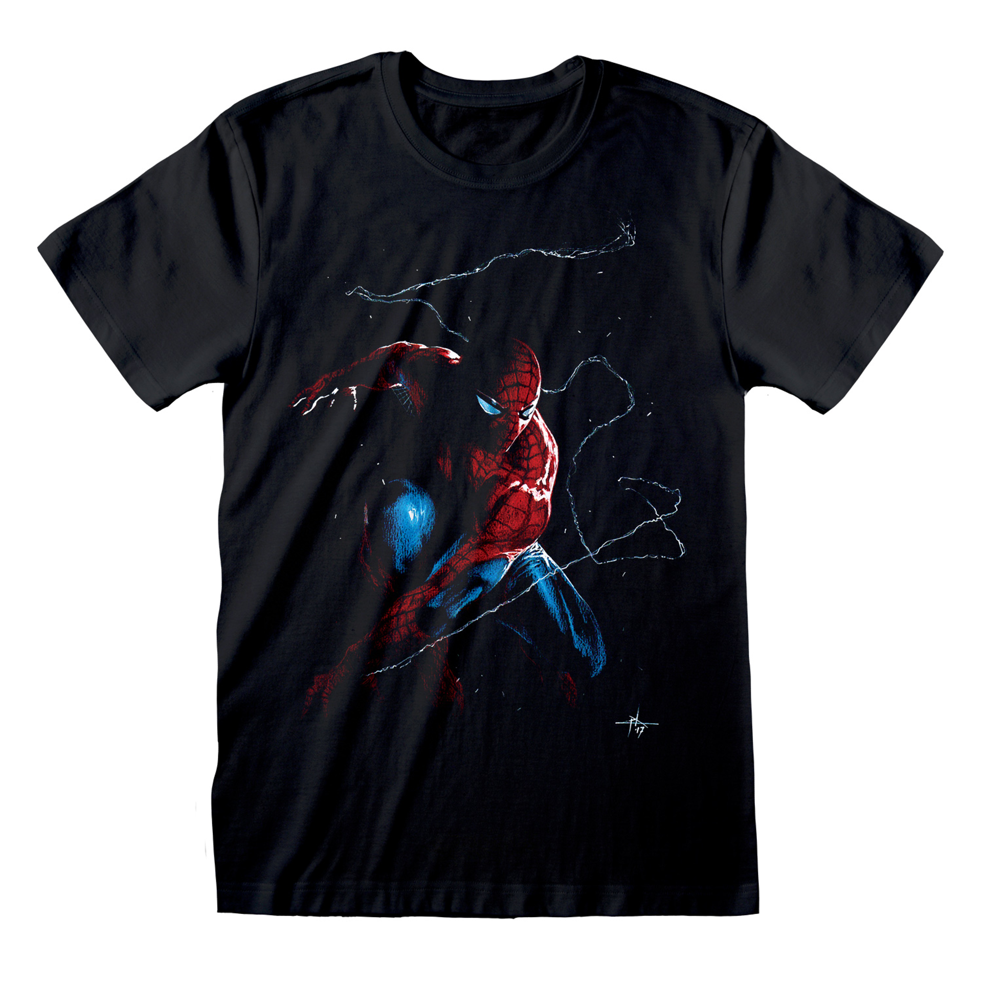 Marvel - T-shirt unisexe Noir Spider-Man Illustration de Spidey - M - flash vidéo