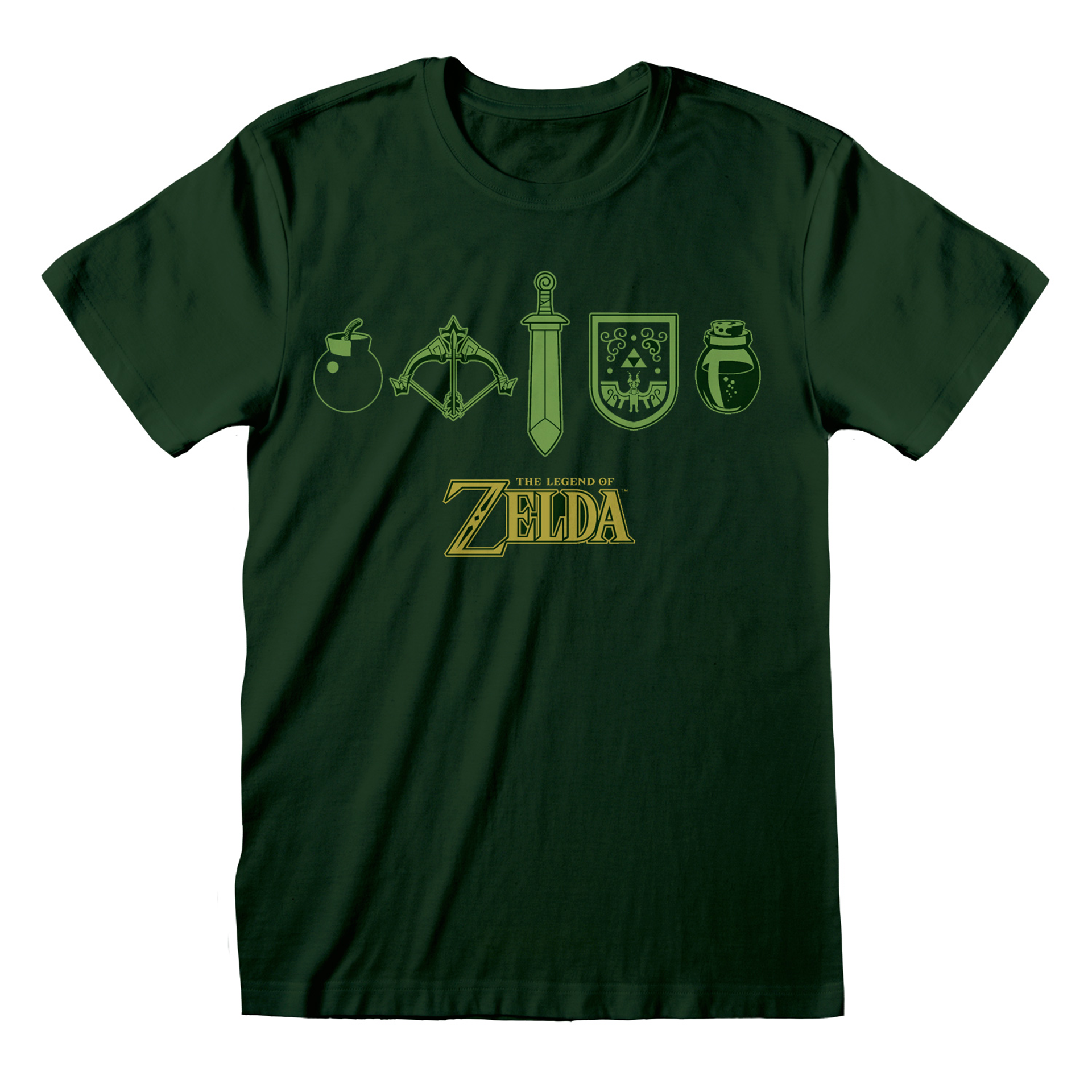 Nintendo - T-Shirt unisexe Vert foncé The Legend of Zelda Les essentiels de la quête - L - flash vidéo