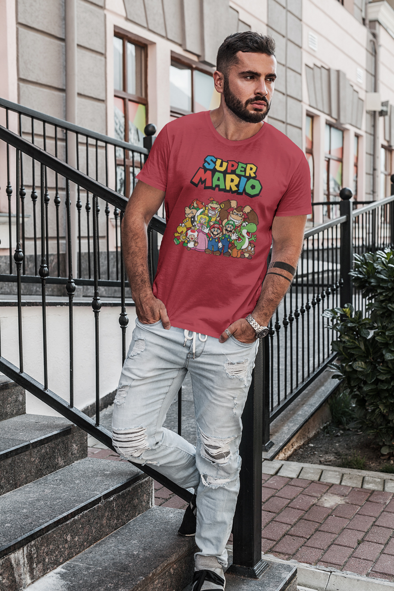 Nintendo - T-Shirt unisexe Rouge Super Mario Groupe des personnages principaux - M - flash vidéo