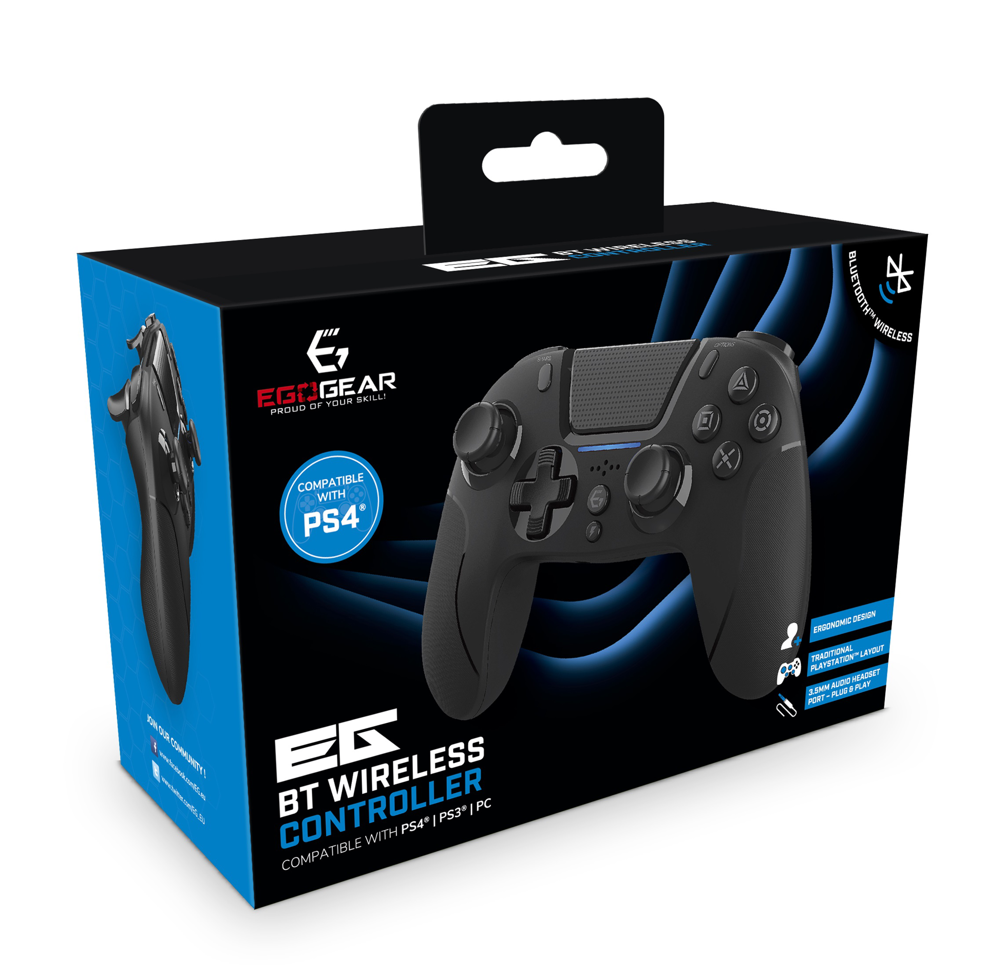 EgoGear - Manette sans fil Bluetooth SC15 Noire pour PS4, PS3 et PC
