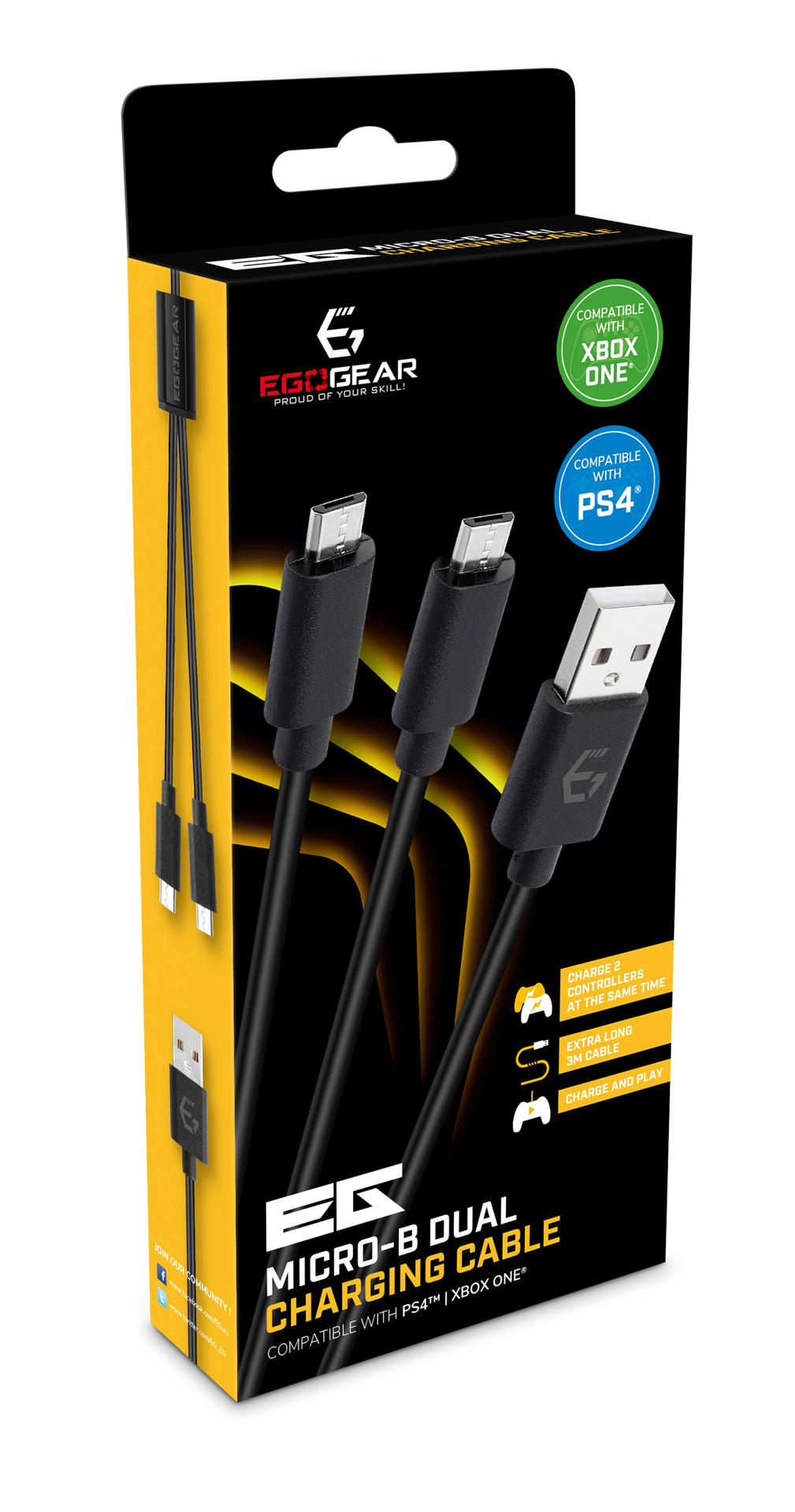 EgoGear - Double câble de recharge micro-USB de 3m SCH15B noir pour PS4 et Xbox One