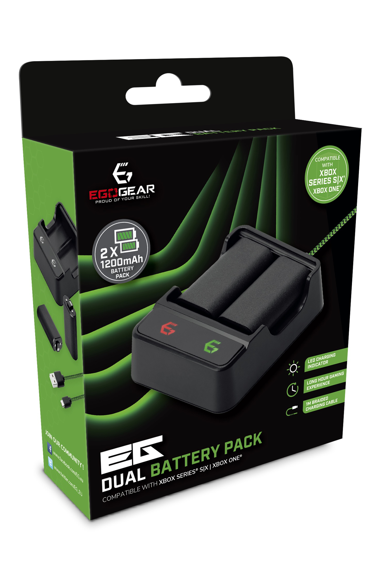 EgoGear - Double pack de batteries SCH30 noir pour manettes Xbox Series X|S et Xbox One