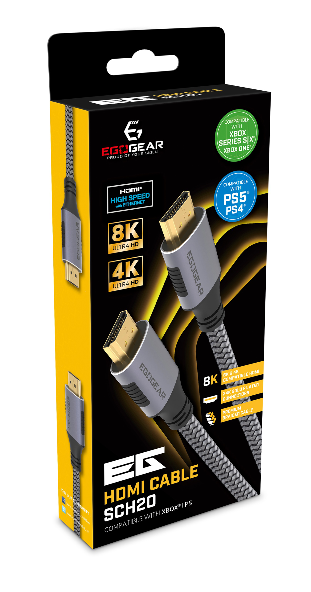 EgoGear - Câble HDMI 2.1 8K UHD SCH20 avec Ethernet Gris et Noir