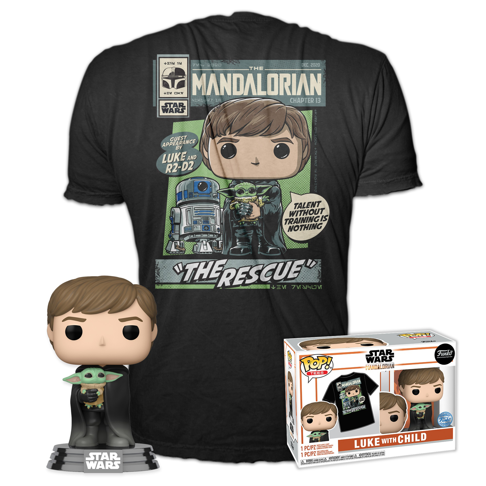 Funko Pop! & Tee: Star Wars: The Mandalorian - Luke Skywalker with Grogu - S - flash vidéo