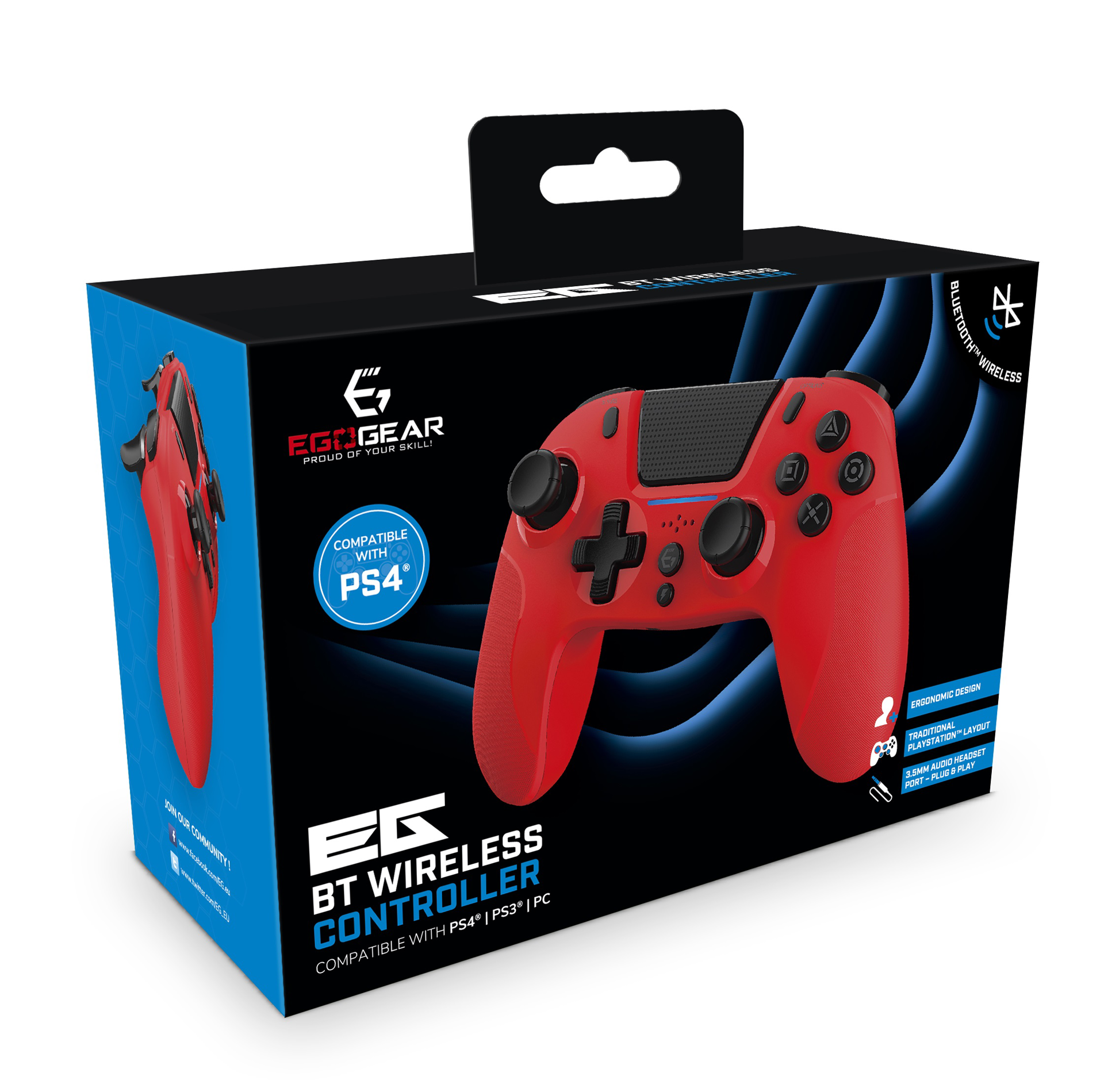 EgoGear - Manette sans fil Bluetooth SC15 Rouge pour PS4, PS3 et PC