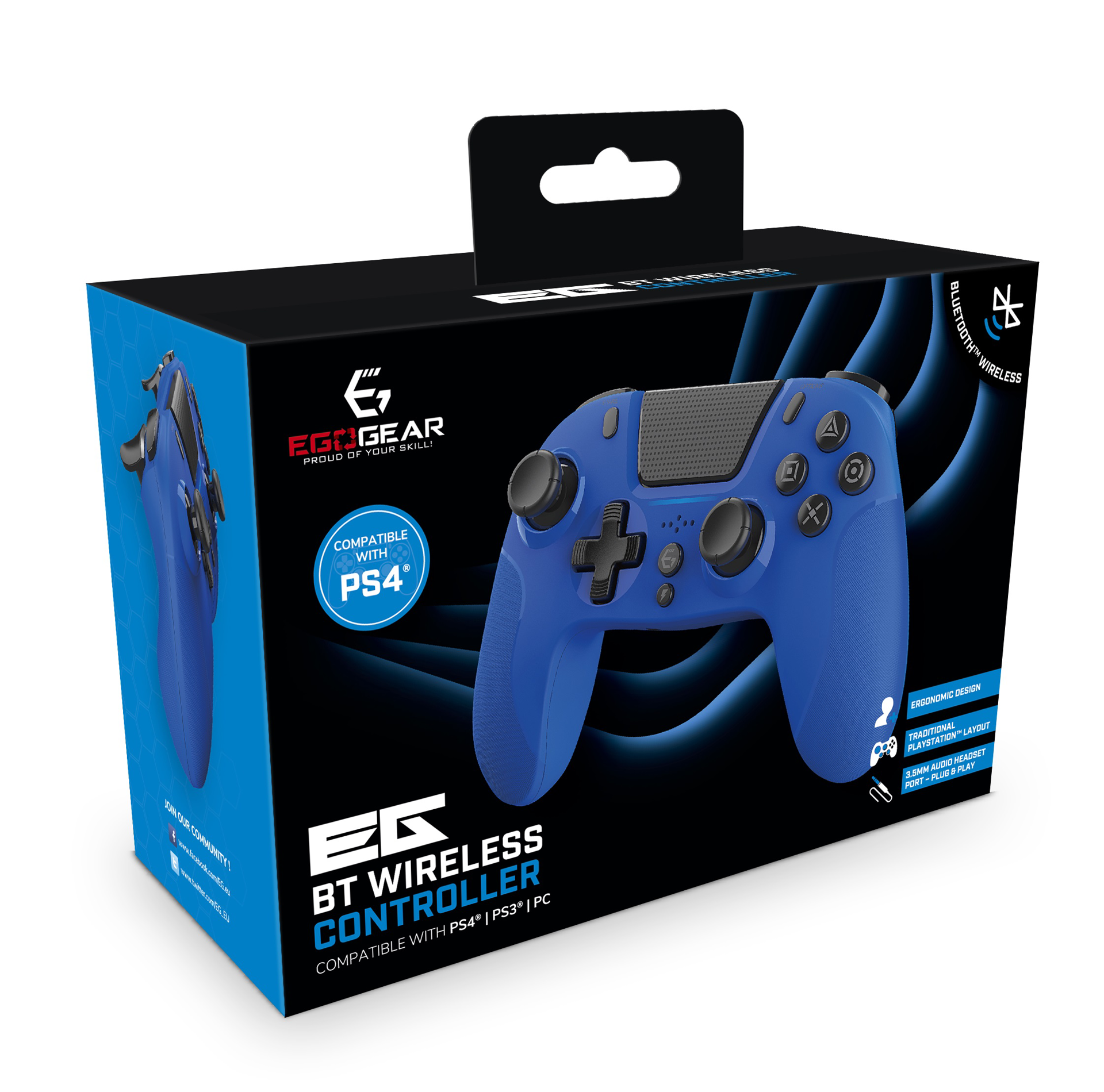 EgoGear - Manette sans fil Bluetooth SC15 Bleue pour PS4, PS3 et PC