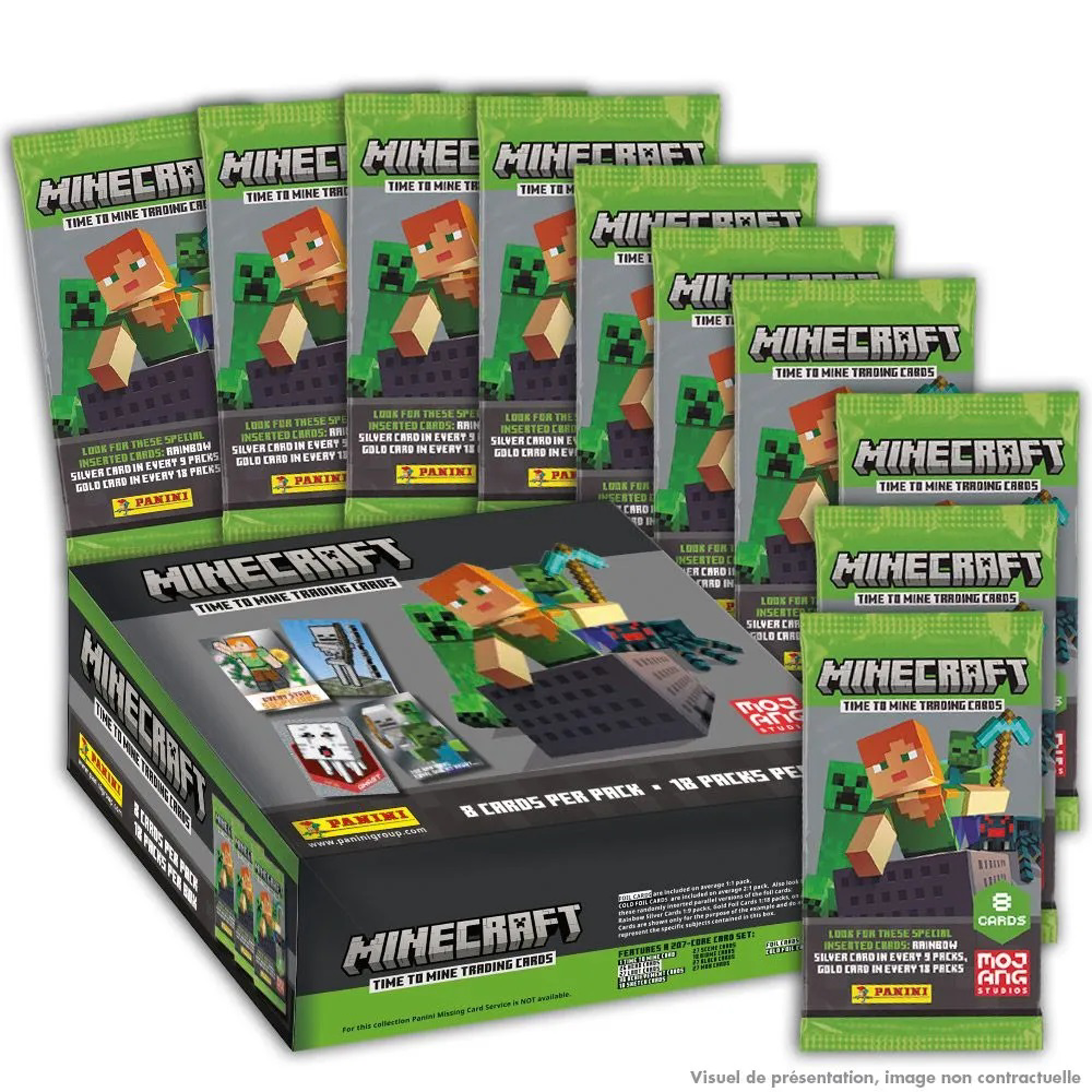 Panini - Pochette de 8 Stickers Minecraft: Time to Mine Trading Cards  (Boite de 18)