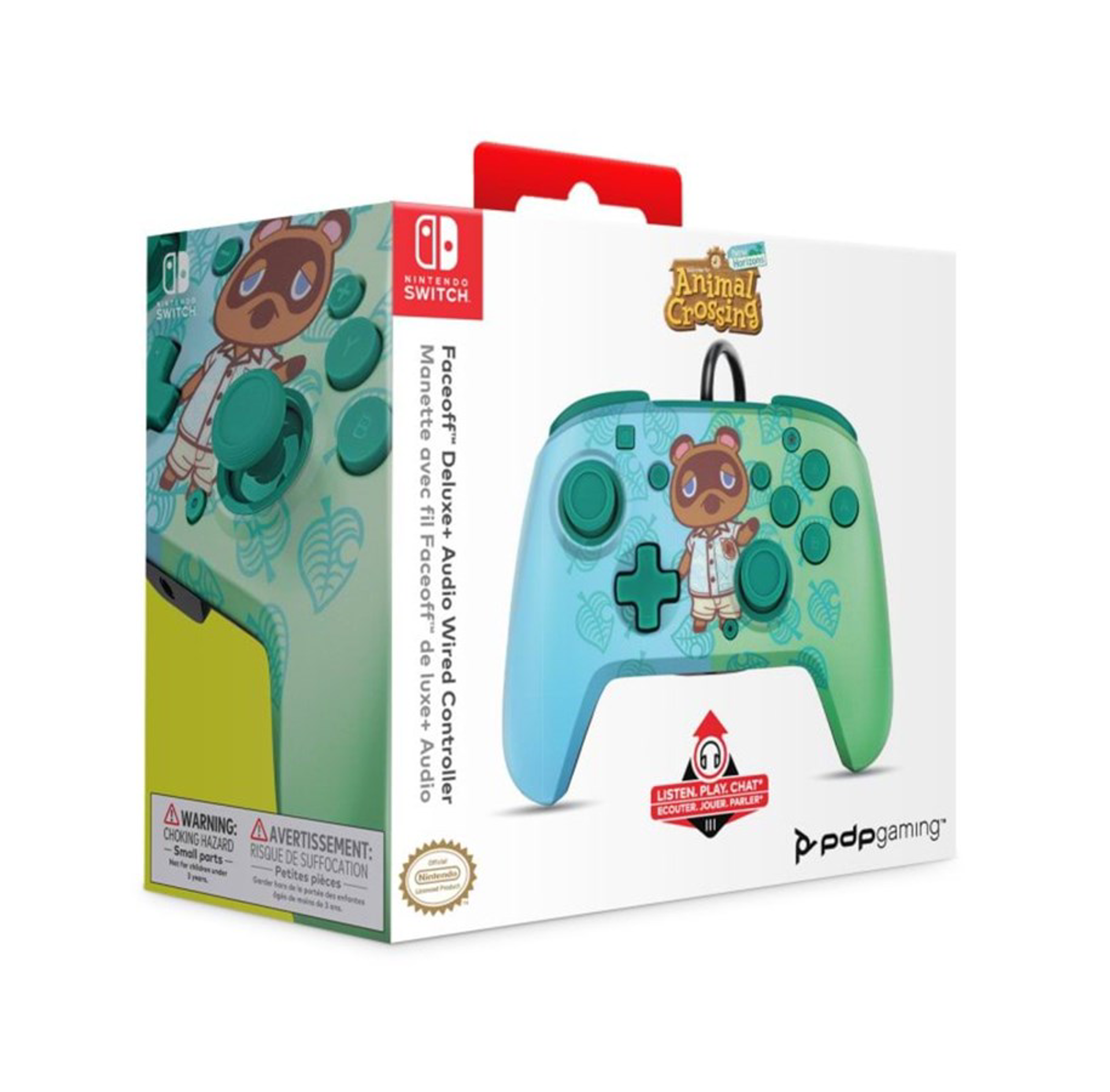 PDP - Manette filaire Faceoff Deluxe+ Audio Animal Crossing Tom Nook pour Nintendo Switch et Switch OLED