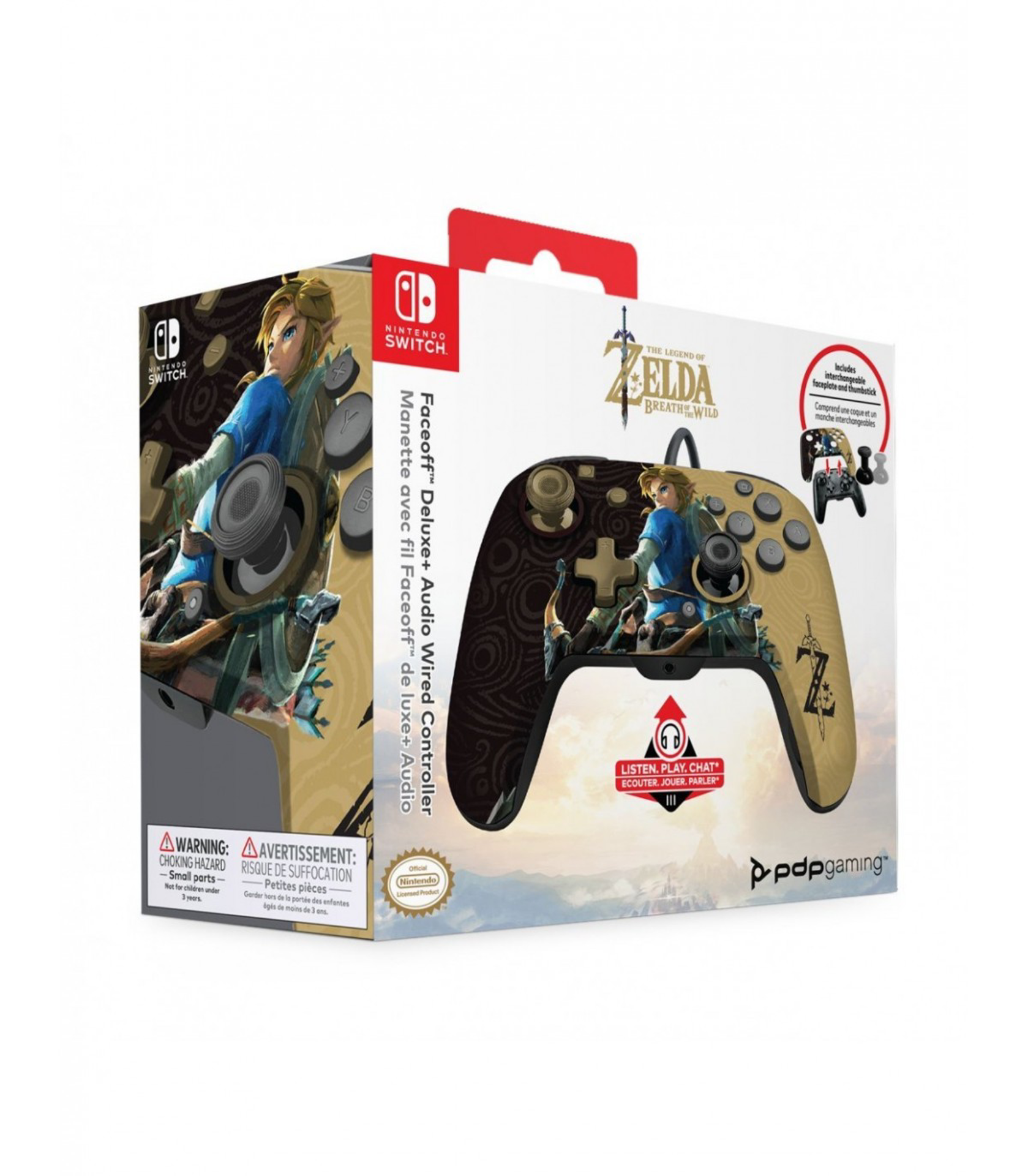 PDP - Manette filaire Faceoff Deluxe+ Audio Hyrule Hero Link pour Nintendo Switch et Switch OLED