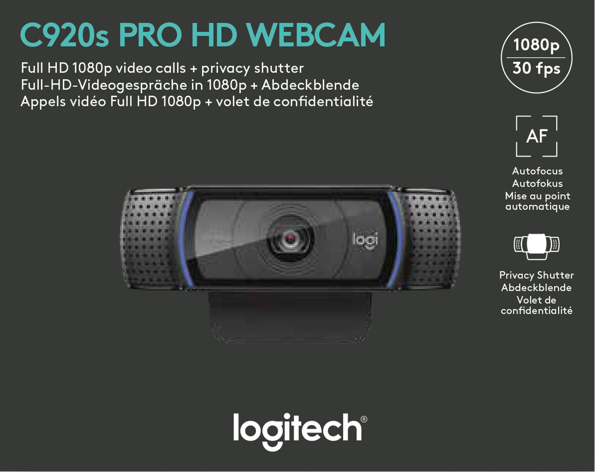 Logitech Webcam HD Pro C920s pour PC, Mac et Mobile - flash vidéo