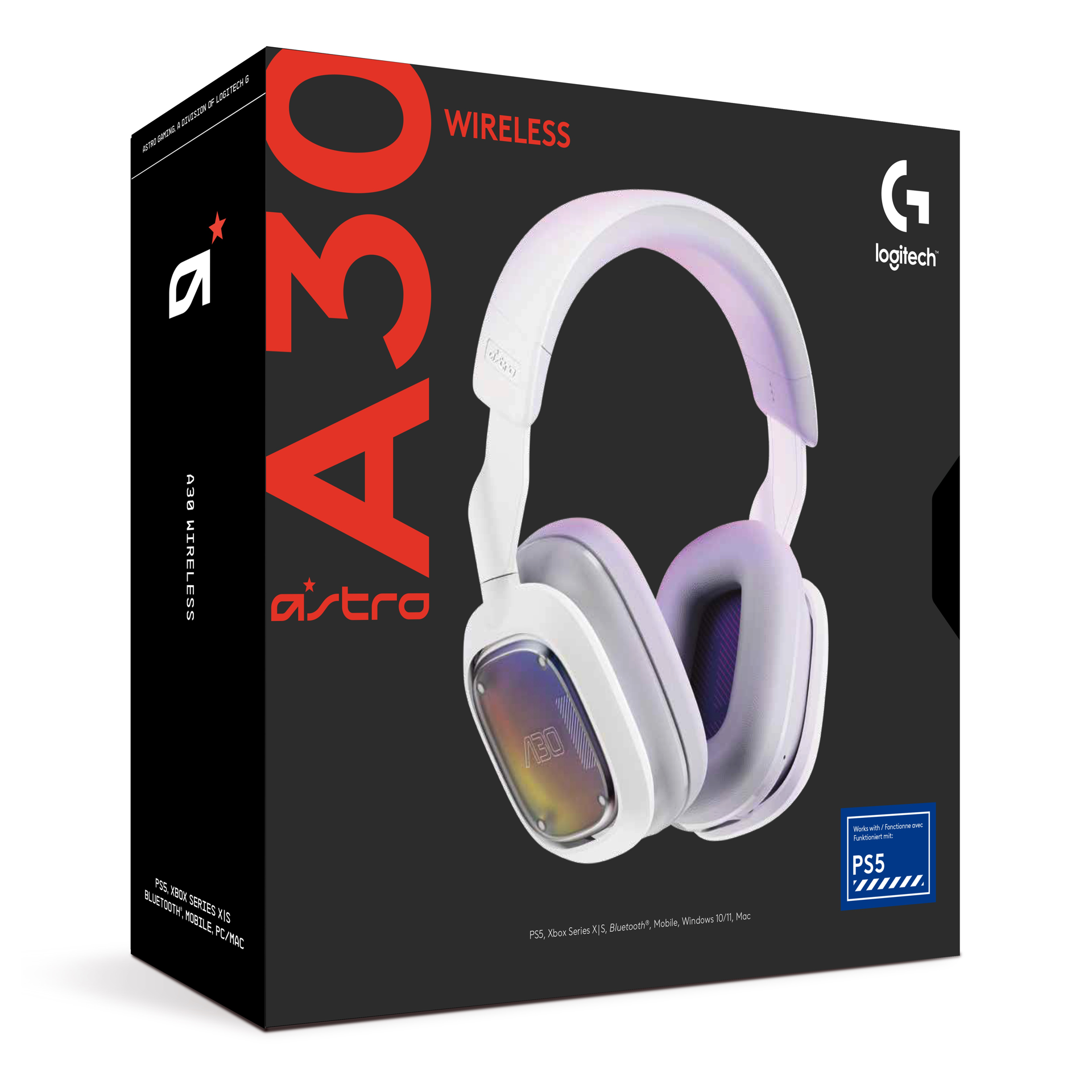 Astro - Casque de jeu sans fil Logitech G Astro A30 Blanc PS pour PC/Mac, PS5, Xbox Series X|S, Switch et Mobile - flash vidéo