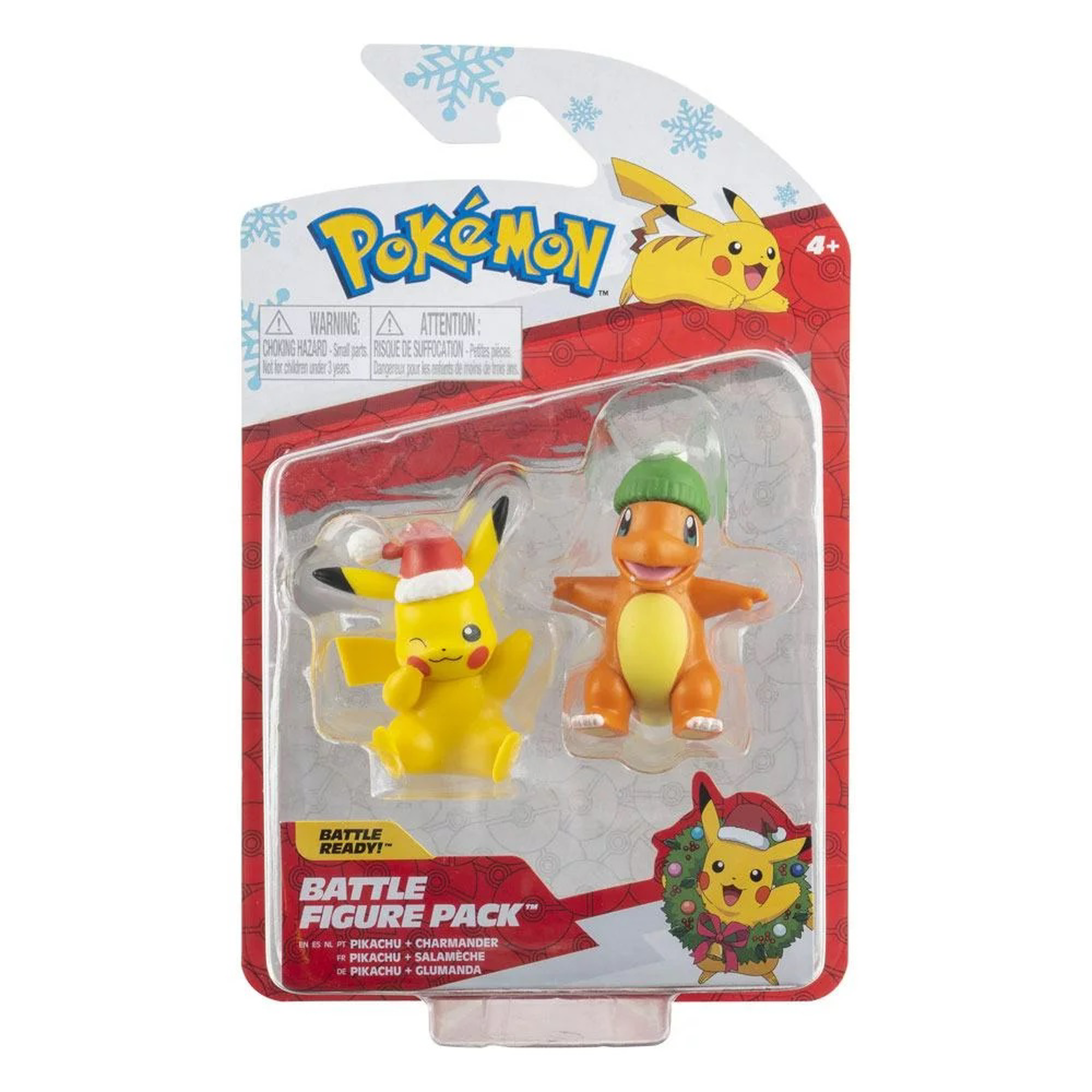 Pokémon - Pack de 2 figurines de combat Pikachu + Salamèche Edition "Hiver"