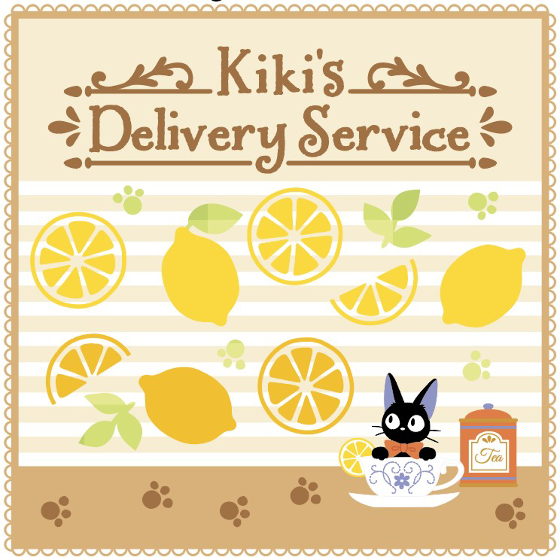 Ghibli - Kiki la petite sorcière - Essuie-mains brodé L'heure du thé aux agrumes 23x23cm - flash vidéo