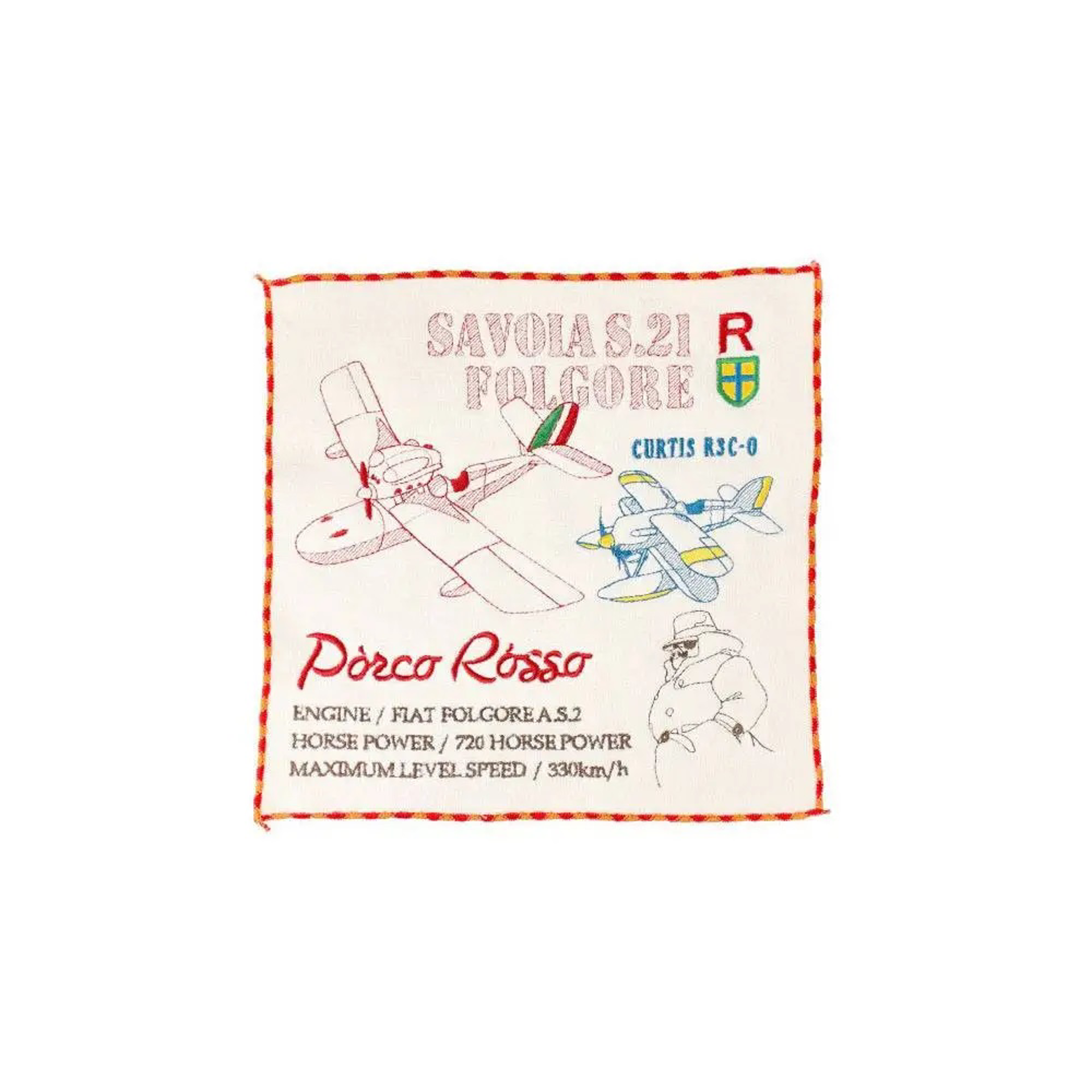 Ghibli - Porco Rosso - Essuie-mains brodé Hydravions 25x25cm - flash vidéo
