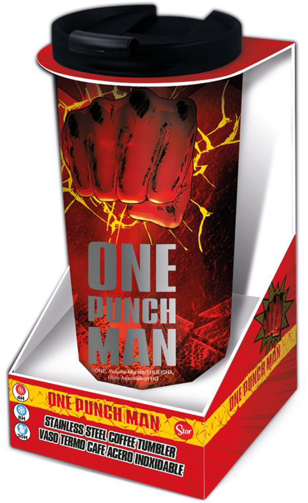 Stor Young Adult - One Punch Man - Mug de voyage isotherme inoxidable en métal - 425 ML - flash vidéo