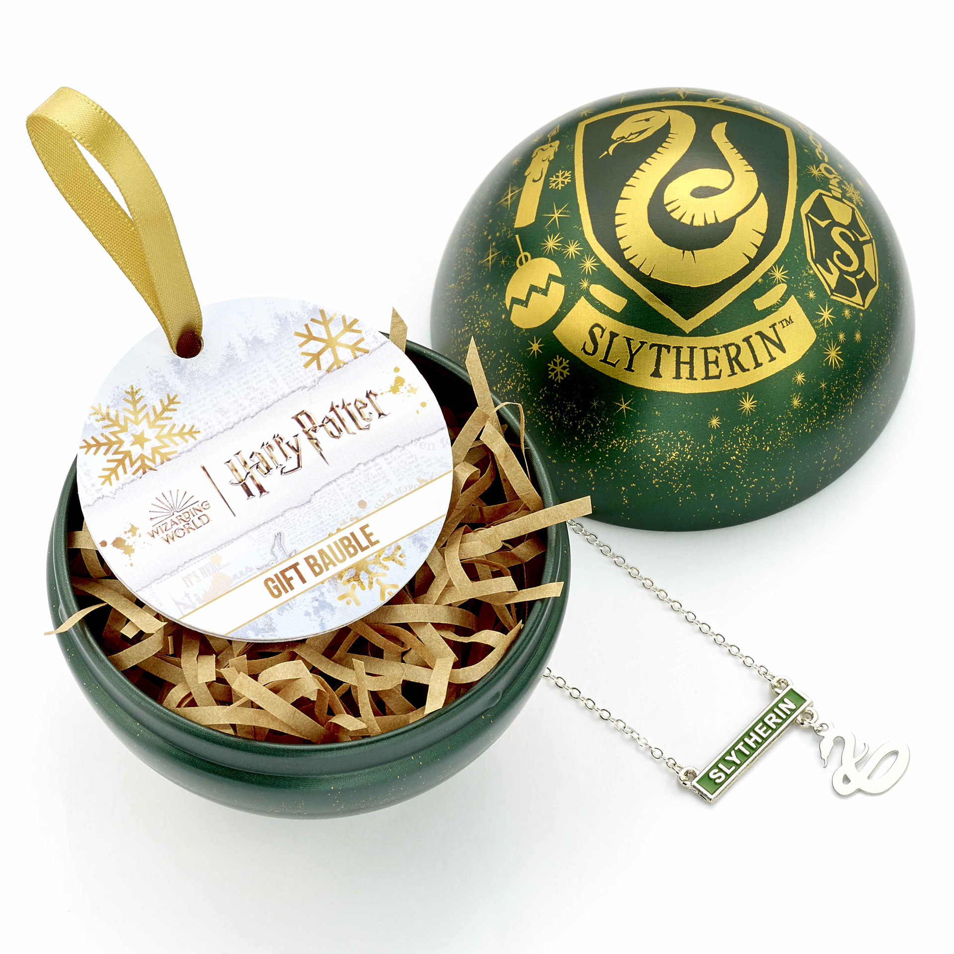 Harry Potter - Boule de Noël Serpentard avec collier de la maison