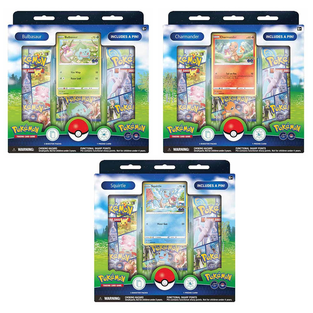 Pokémon JCC - Collection avec pin’s Pokémon GO (Bulbizarre ou Salamèche ou Carapuce 1x Boite aléatoire)