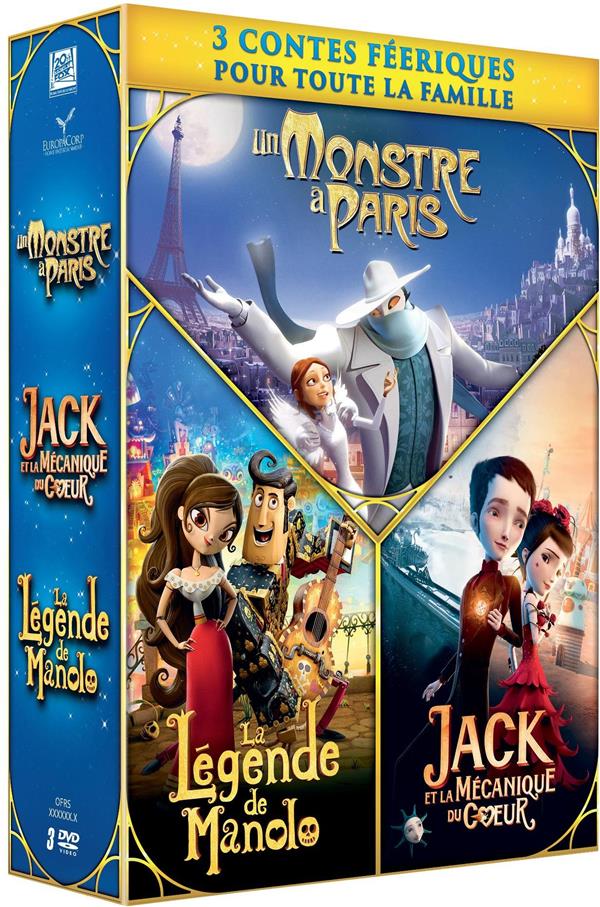 Coffret Contes Féeriques 3 Films : Un Monstre à Paris La Légende De Manolo Jack Et La Mécanique Du Coeur [DVD] - flash vidéo