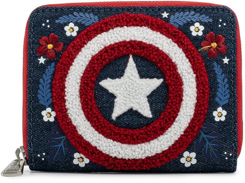 Loungefly: Marvel Captain America 80th Anniversary Floral Shield Zip Around Wallet - flash vidéo
