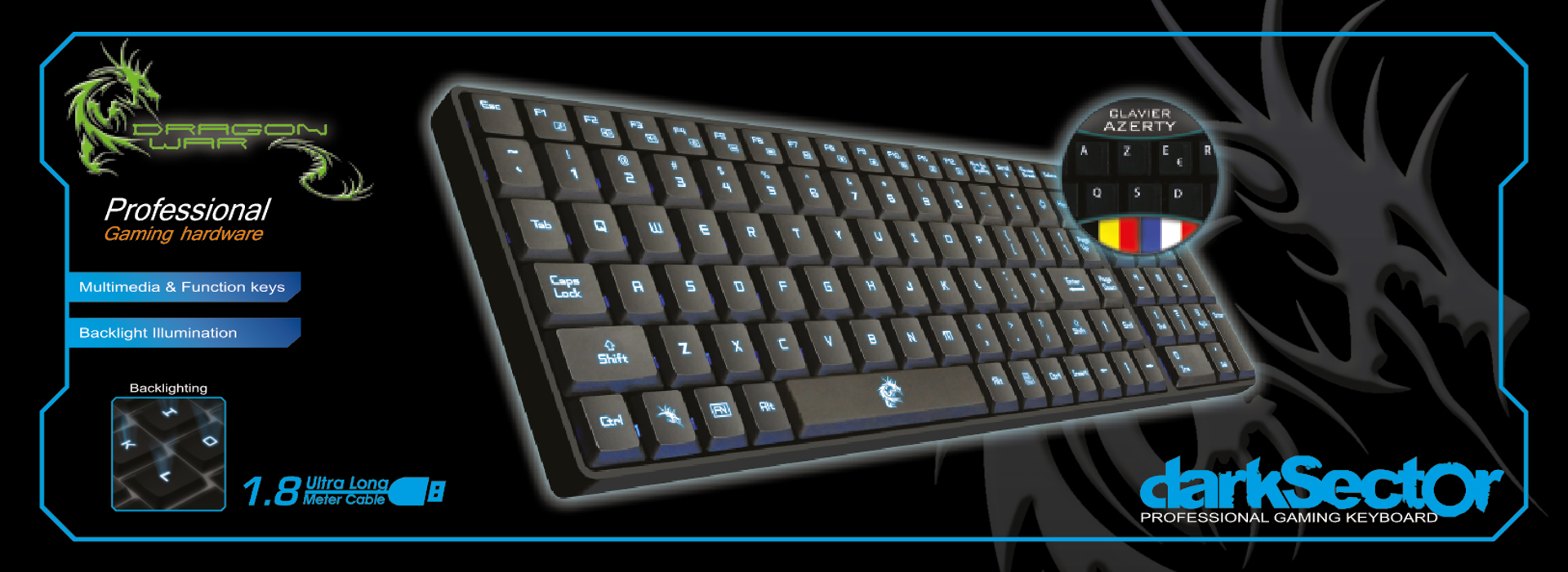 Dragonwar darkSector Gaming Clavier Azerty - flash vidéo