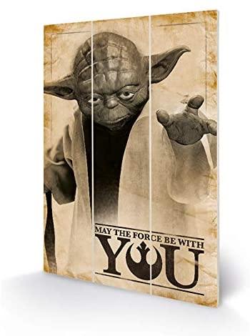 Star Wars - Yoda Que La Force Impression sur Bois 20 X 29.5 cm - flash vidéo
