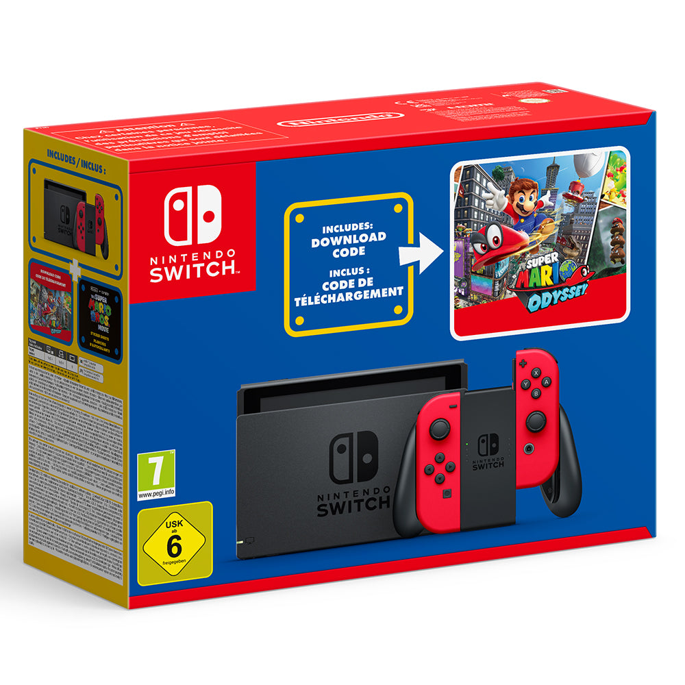 Nintendo Switch with Joy-Con Pair Red + Super Mario Odyssey Download Code - flash vidéo