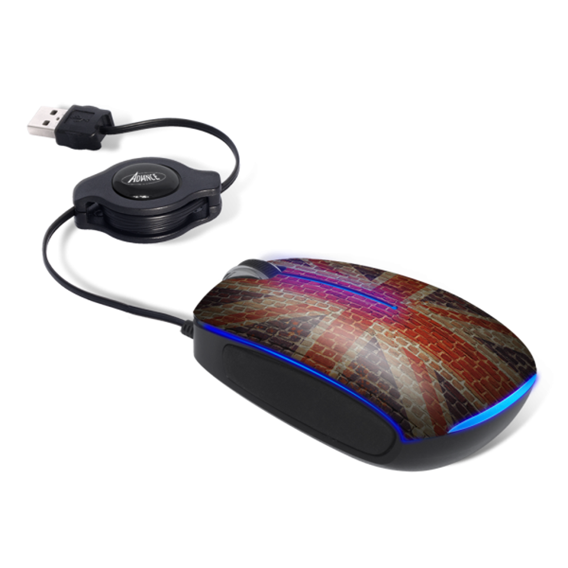 Advance Mini souris Wheel Touch optique avec câble rétractable UK Flag - flash vidéo