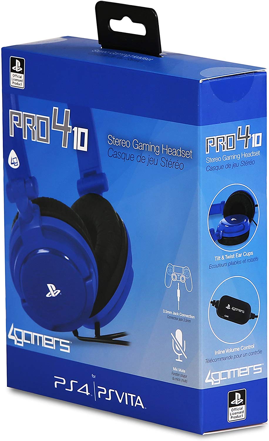 4Gamers - Casque de jeu stéréo filaire PRO 4-10 Bleu pour PS5 et PS4 - flash vidéo