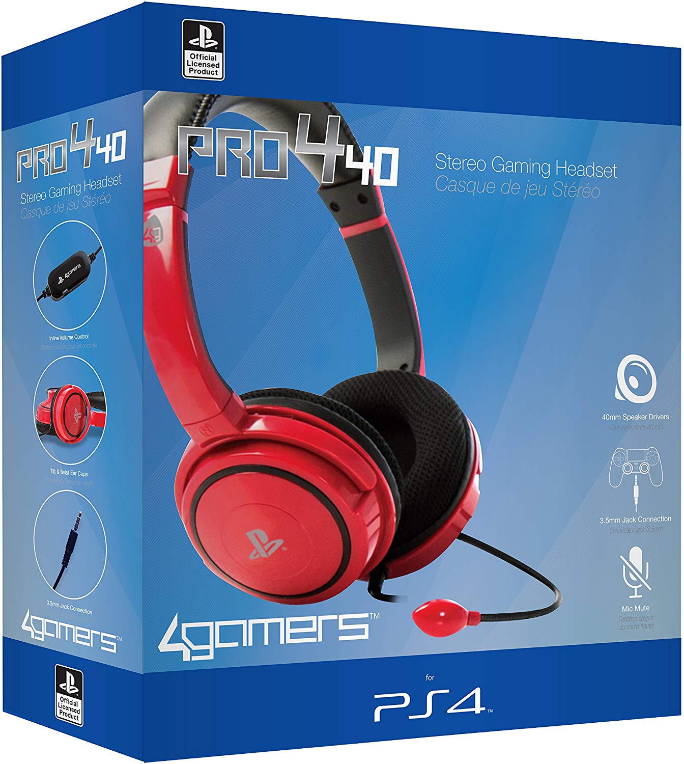 § 4Gamers - PRO 4-40 PS4 Licensed Wired Stereo Gaming Headset Red
