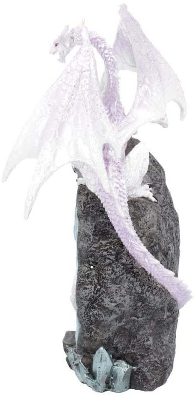 Glacial Custodian - Dragon blanc fantastique assis sur une géode 22cm - flash vidéo