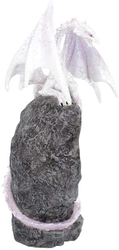 Glacial Custodian - Dragon blanc fantastique assis sur une géode 22cm - flash vidéo