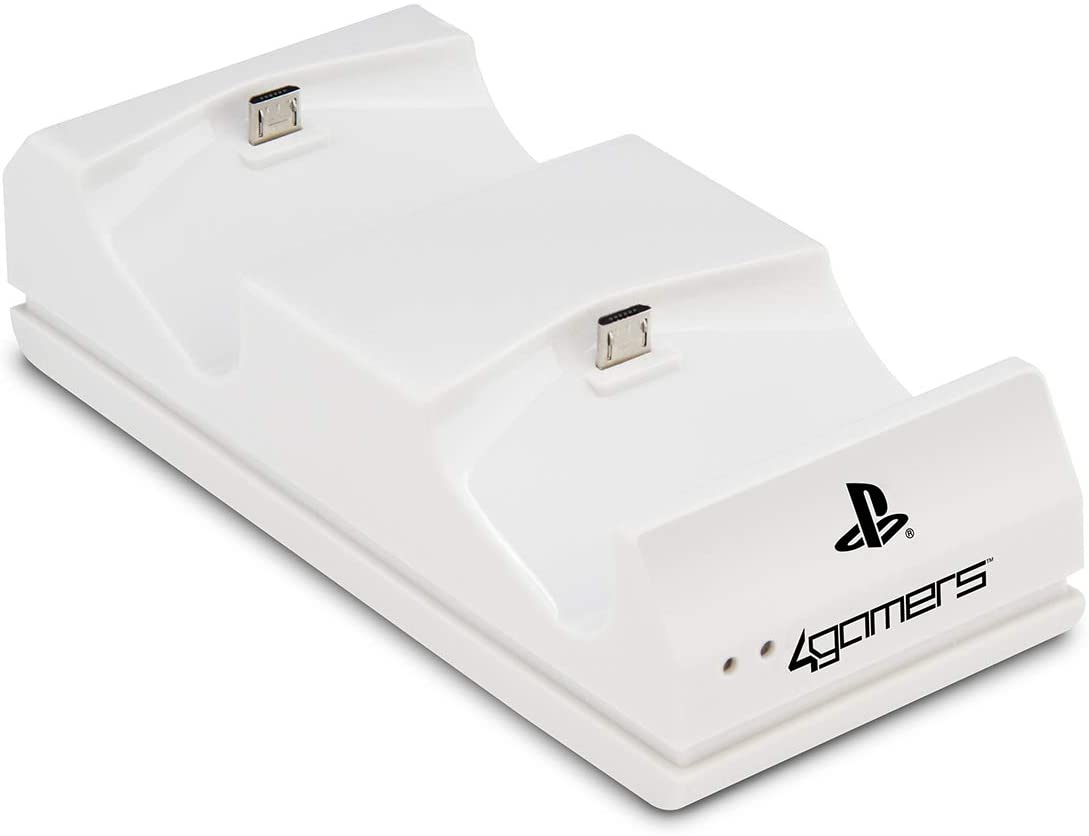 4Gamers - PS4 Licensed Charge+ Twin Charging Dock with Cleaning Cloth White
