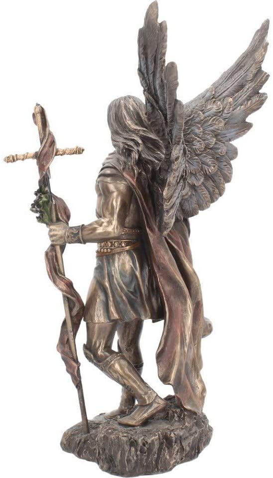 Gabriel With Staff  - Figurine religieuse d'archange de couleur bronze 33.5cm