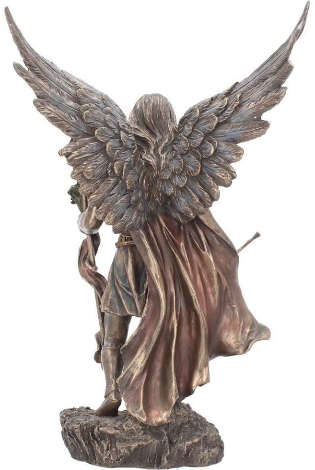 Gabriel With Staff  - Figurine religieuse d'archange de couleur bronze 33.5cm