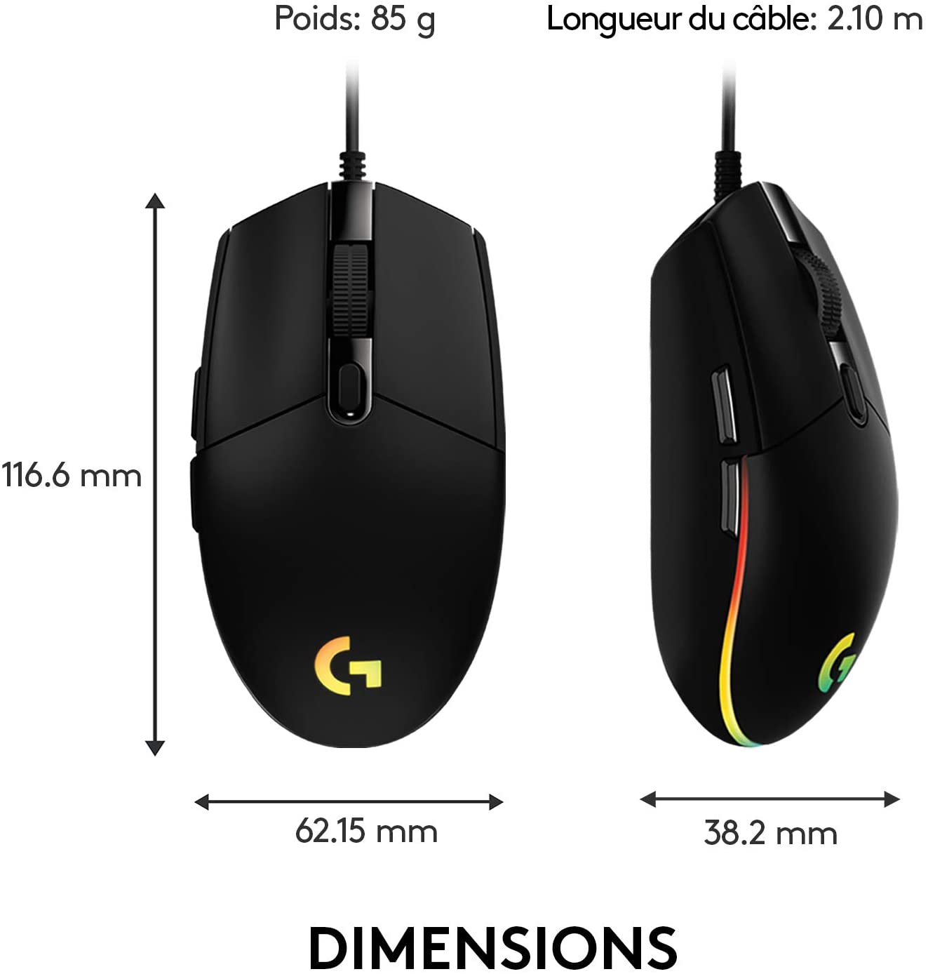 Logitech Souris de jeu G203 Lightsync Noire - flash vidéo