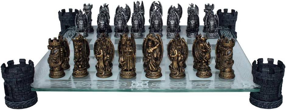 Kingdom Of The Dragon - Jeu d'échecs avec coins décorés de tours 43cm - flash vidéo