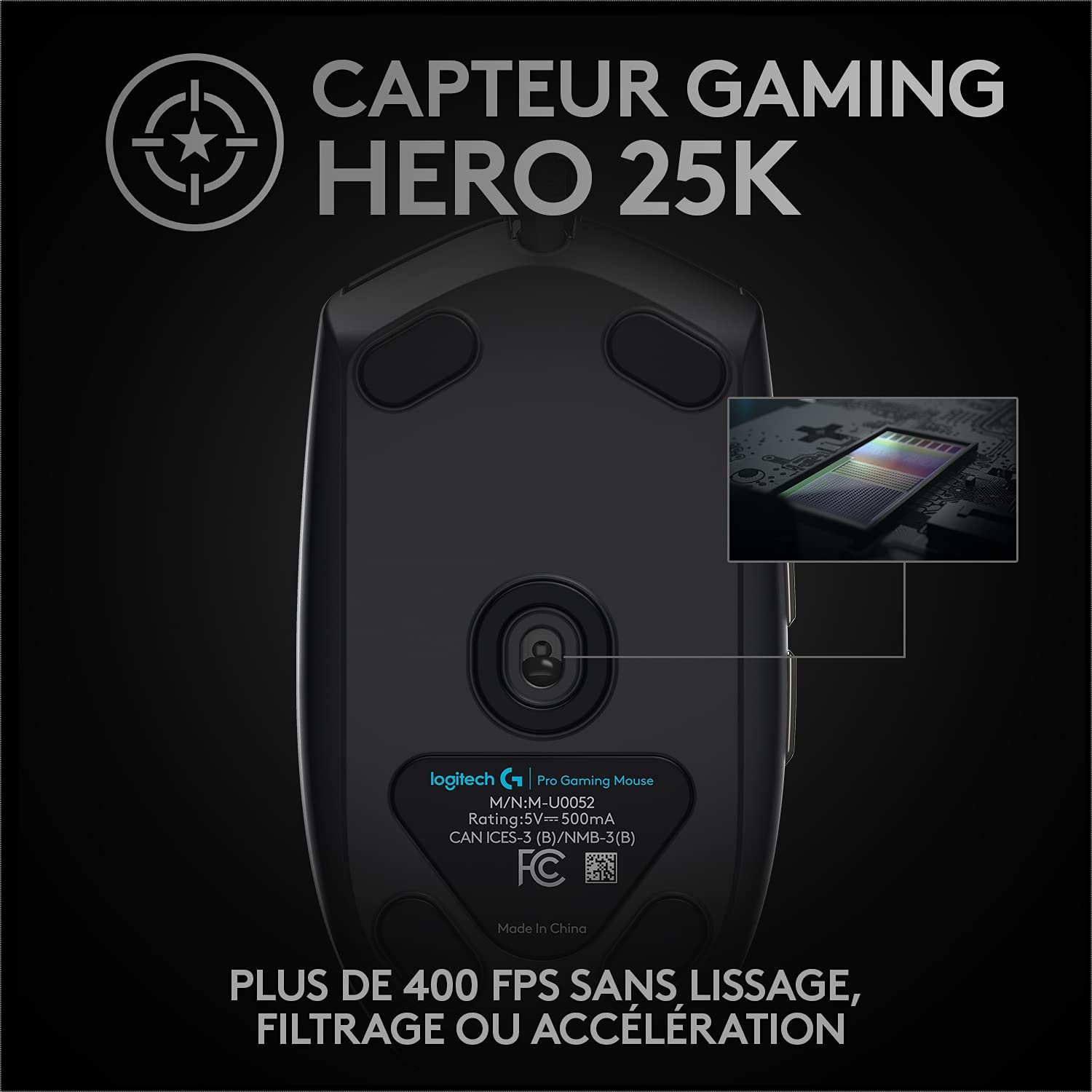 Logitech Souris de jeu PRO HERO Noire - flash vidéo