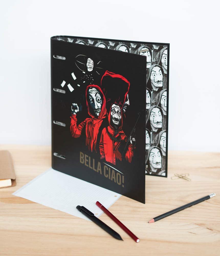 La Casa de Papel - Classeur Premium à 4 anneaux avec élastique Bella Ciao! - flash vidéo