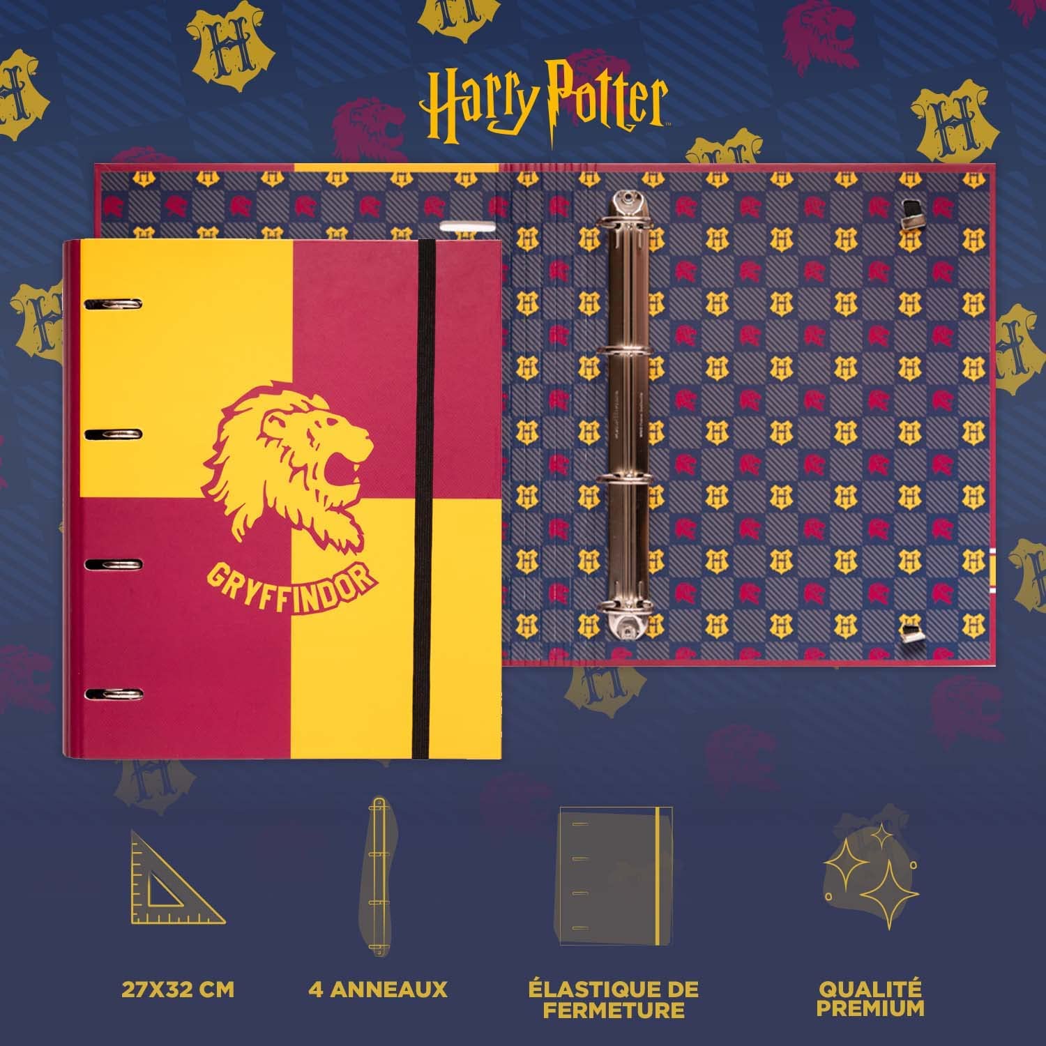 Harry Potter - Classeur Premium à 4 anneaux avec élastique Gryffondor - flash vidéo