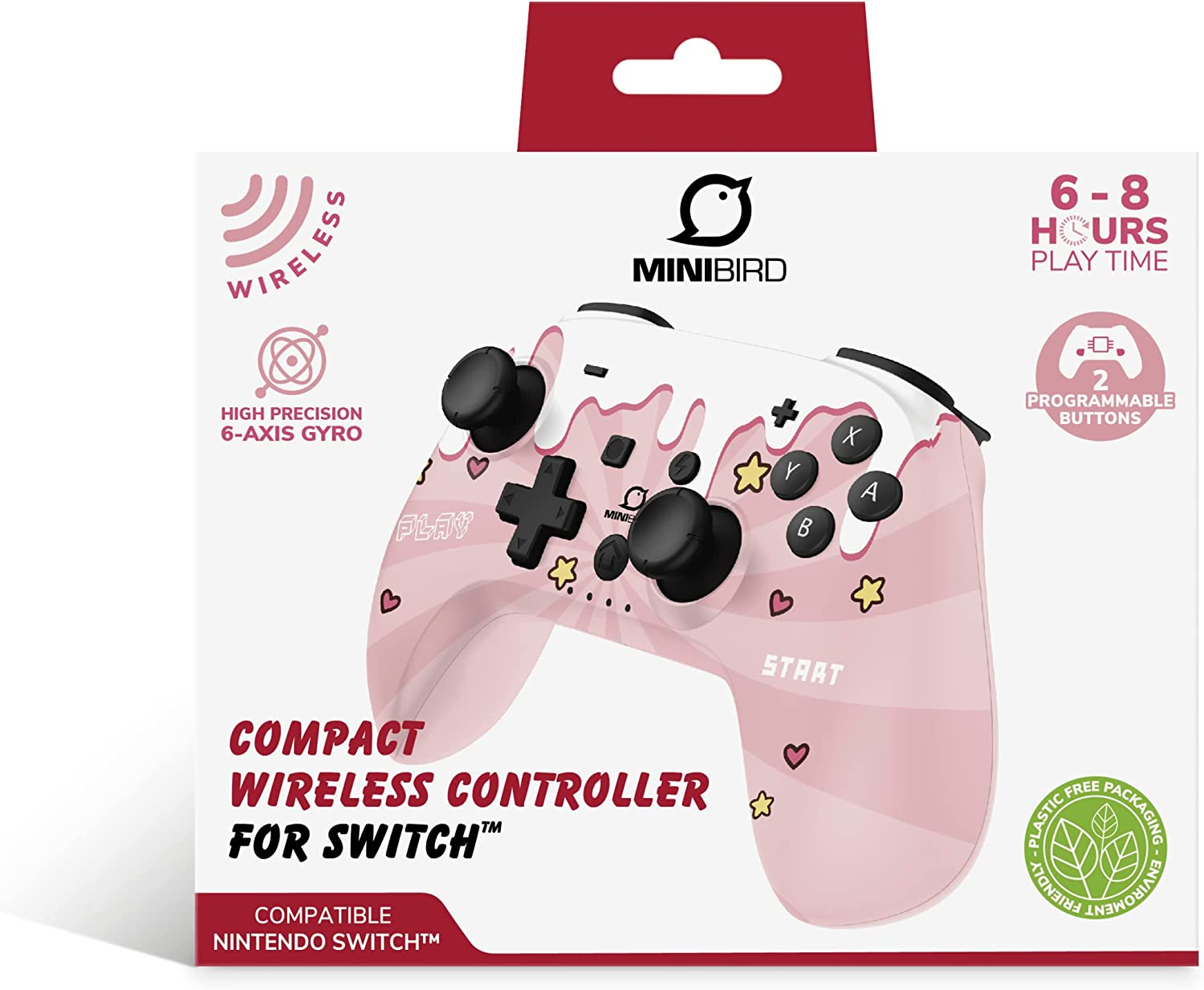 Minibird Pop Top - Manette sans fil Bluetooth "Sweet Pink" pour Nintendo Switch et Switch OLED